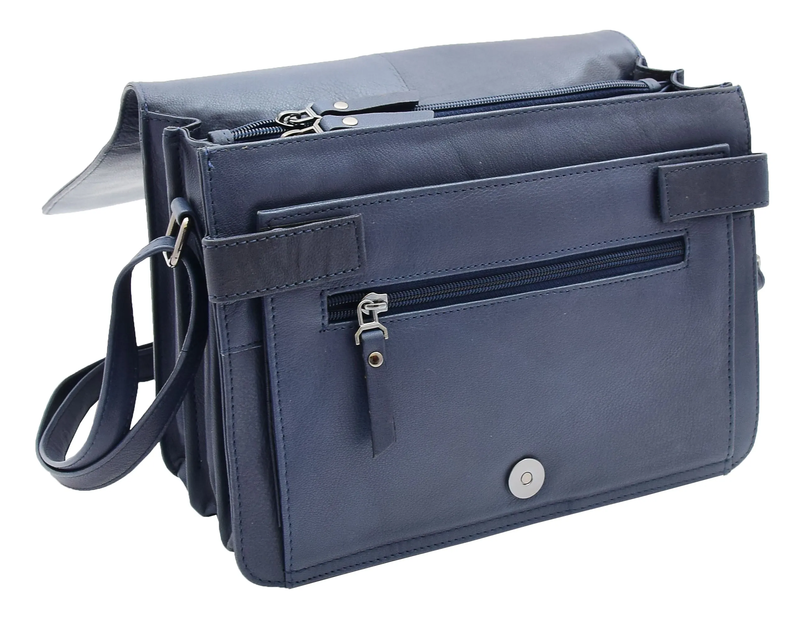 DR352 Women's Leather Cross Body Bag Flap Over Messenger Office Organiser Navy