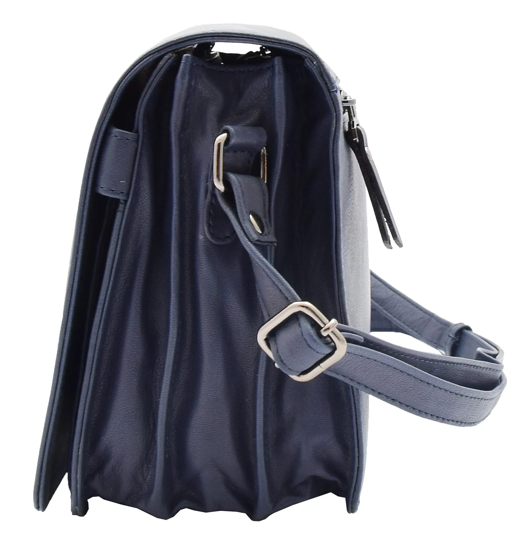 DR352 Women's Leather Cross Body Bag Flap Over Messenger Office Organiser Navy