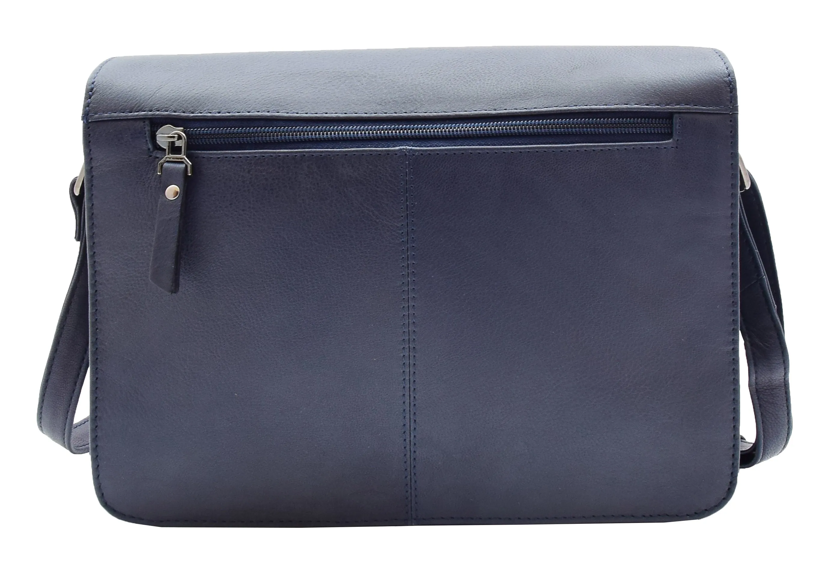 DR352 Women's Leather Cross Body Bag Flap Over Messenger Office Organiser Navy
