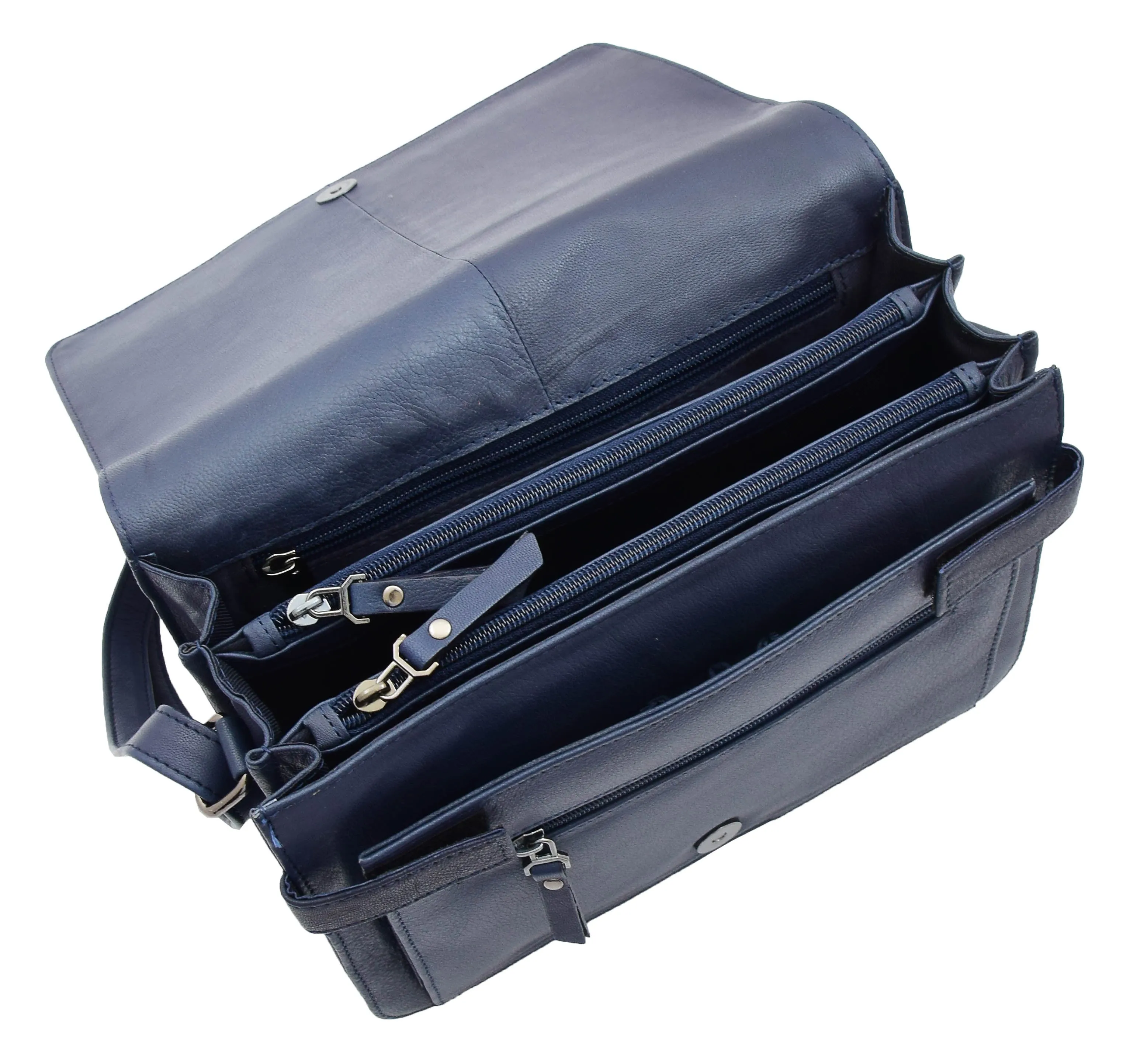 DR352 Women's Leather Cross Body Bag Flap Over Messenger Office Organiser Navy