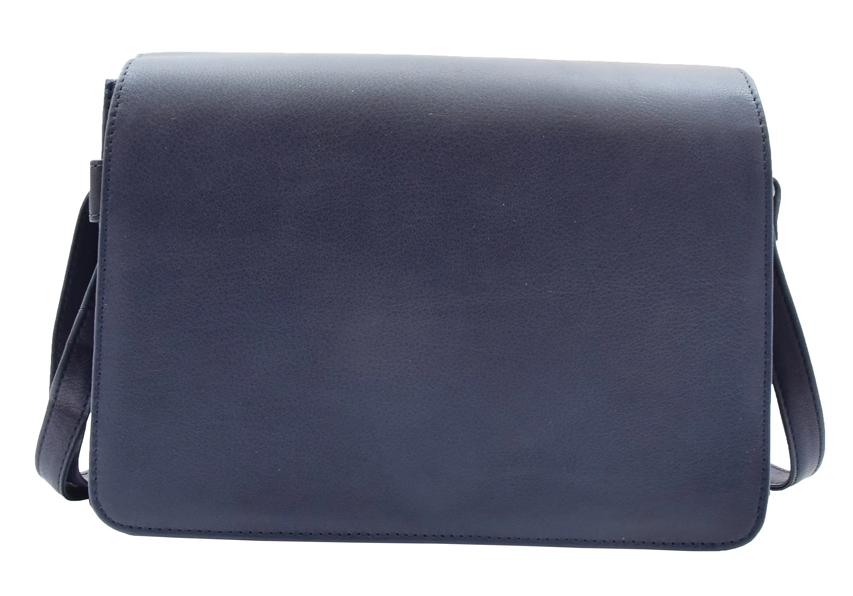 DR352 Women's Leather Cross Body Bag Flap Over Messenger Office Organiser Navy