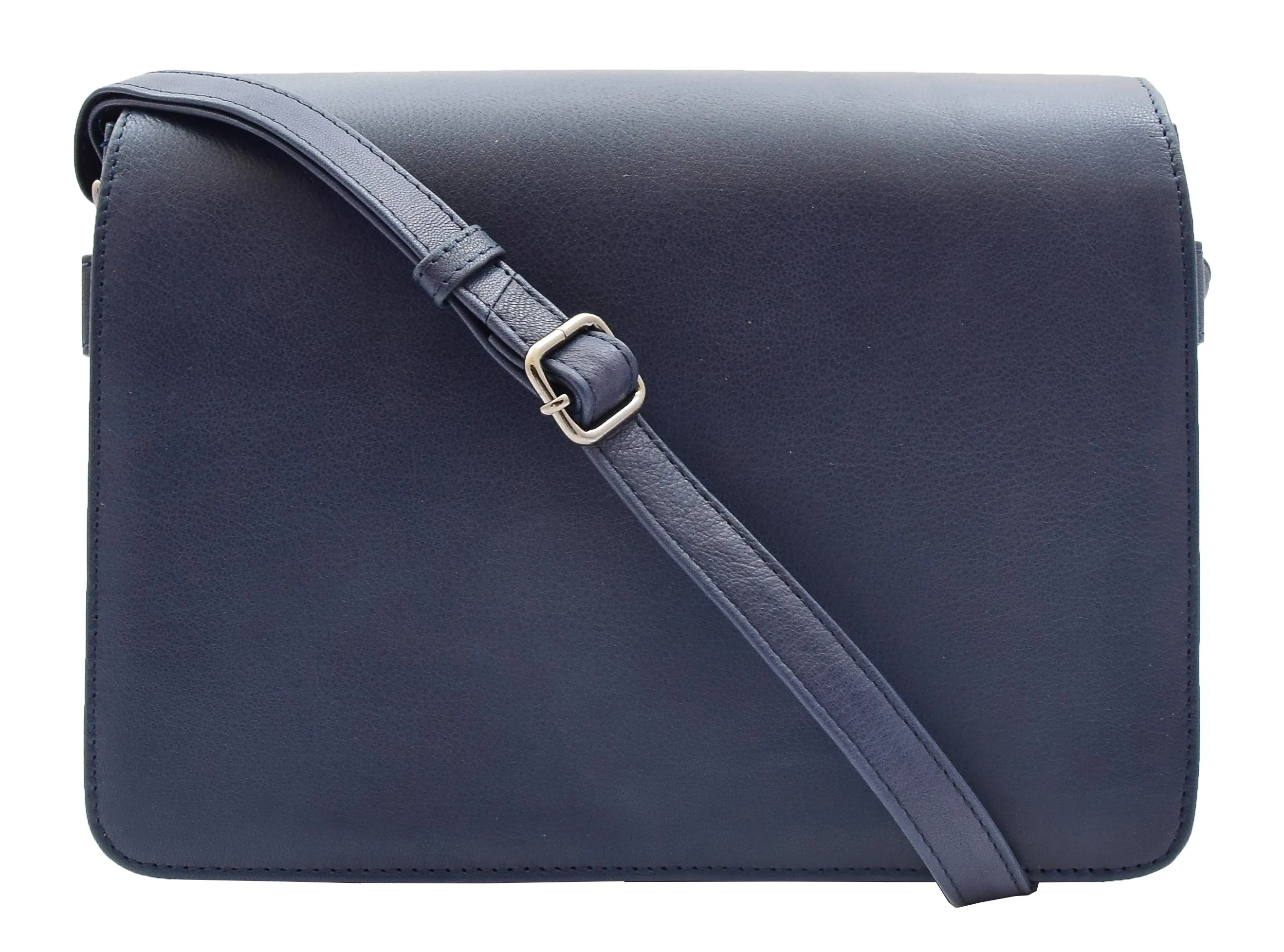 DR352 Women's Leather Cross Body Bag Flap Over Messenger Office Organiser Navy