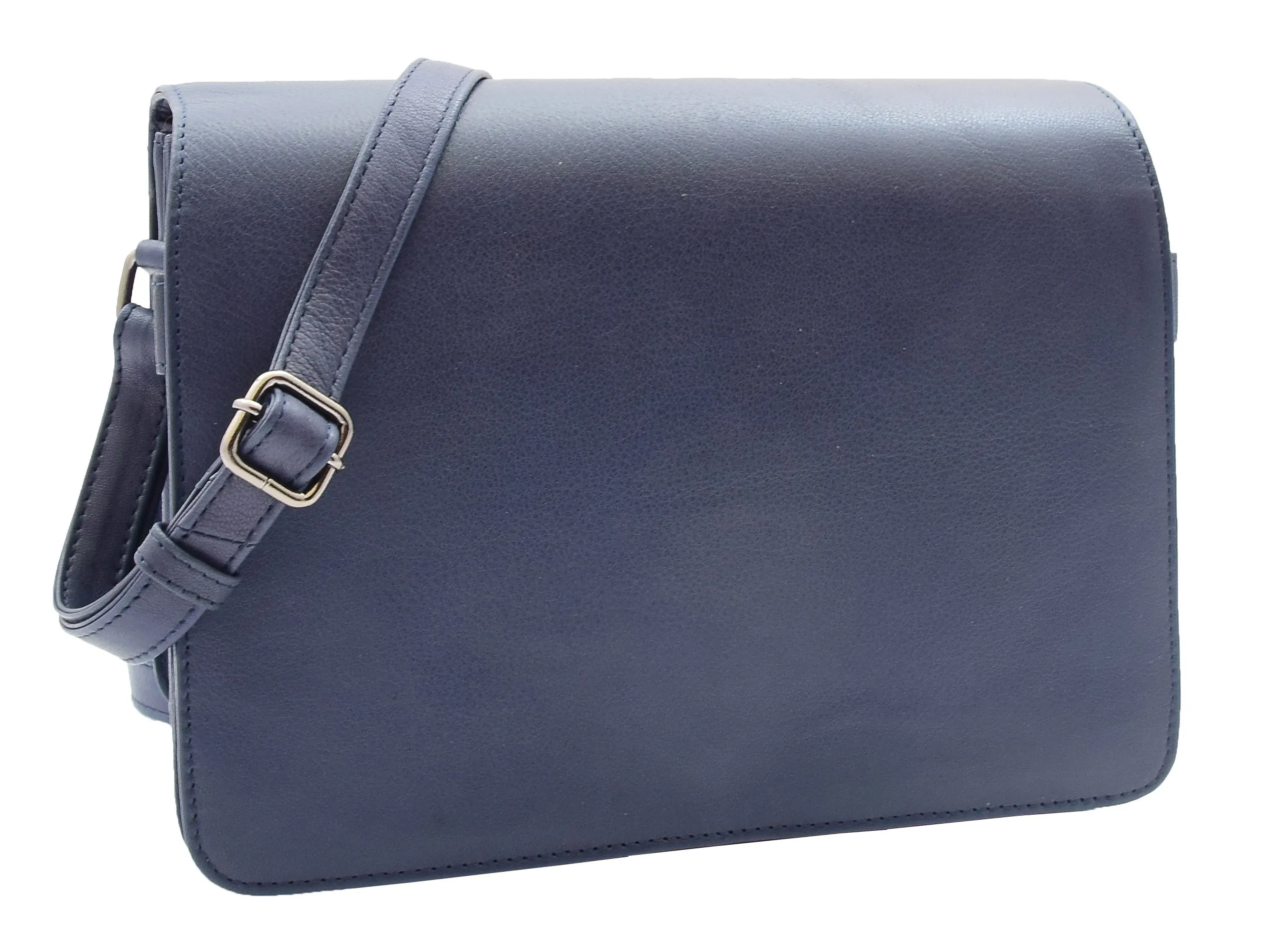 DR352 Women's Leather Cross Body Bag Flap Over Messenger Office Organiser Navy