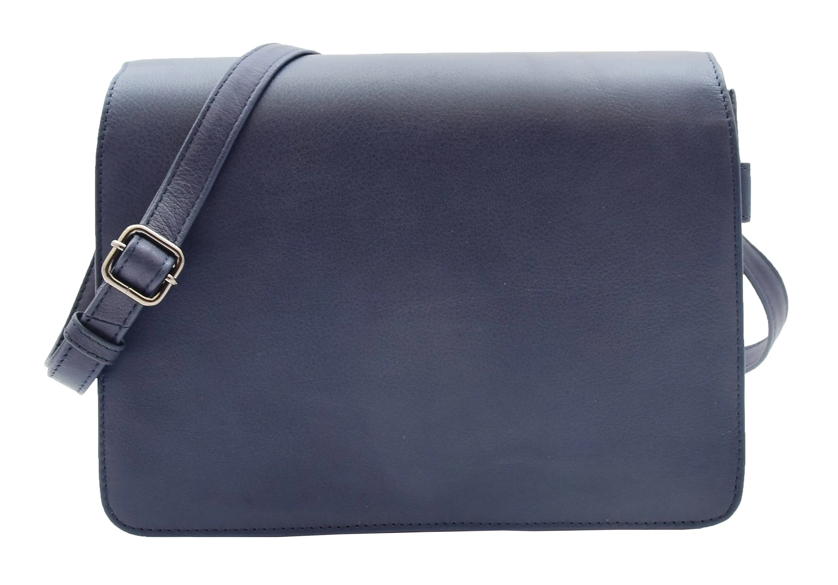 DR352 Women's Leather Cross Body Bag Flap Over Messenger Office Organiser Navy