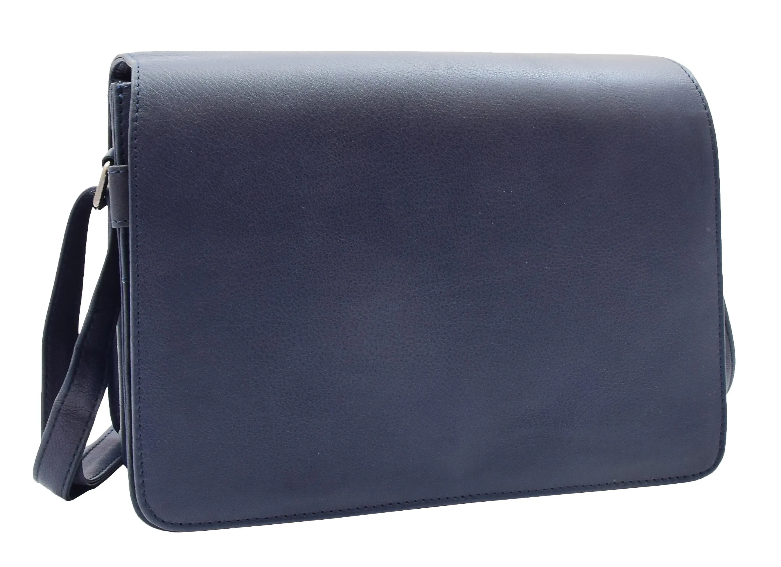 DR352 Women's Leather Cross Body Bag Flap Over Messenger Office Organiser Navy