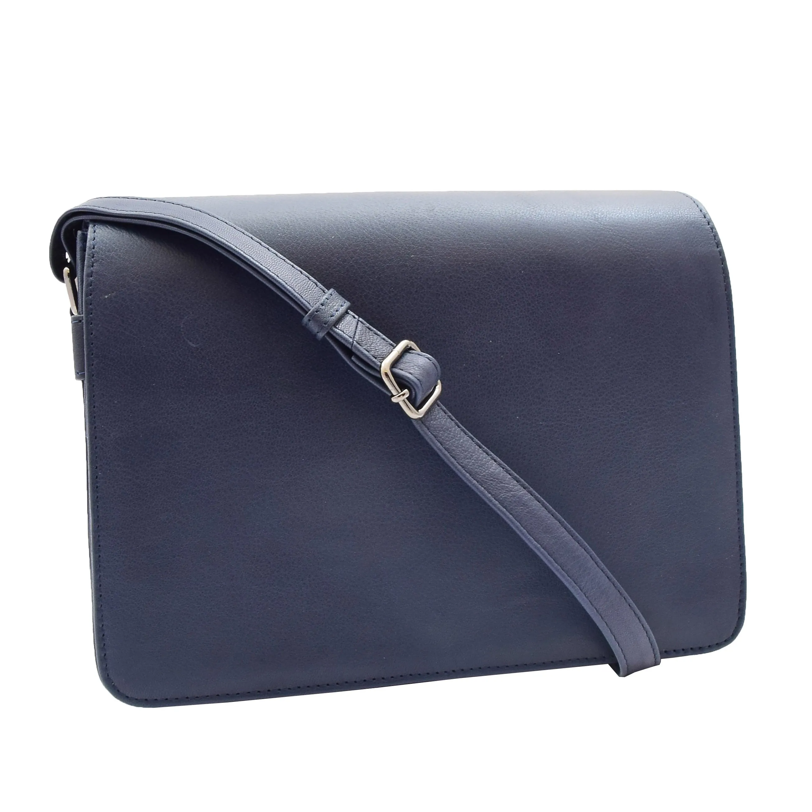 DR352 Women's Leather Cross Body Bag Flap Over Messenger Office Organiser Navy