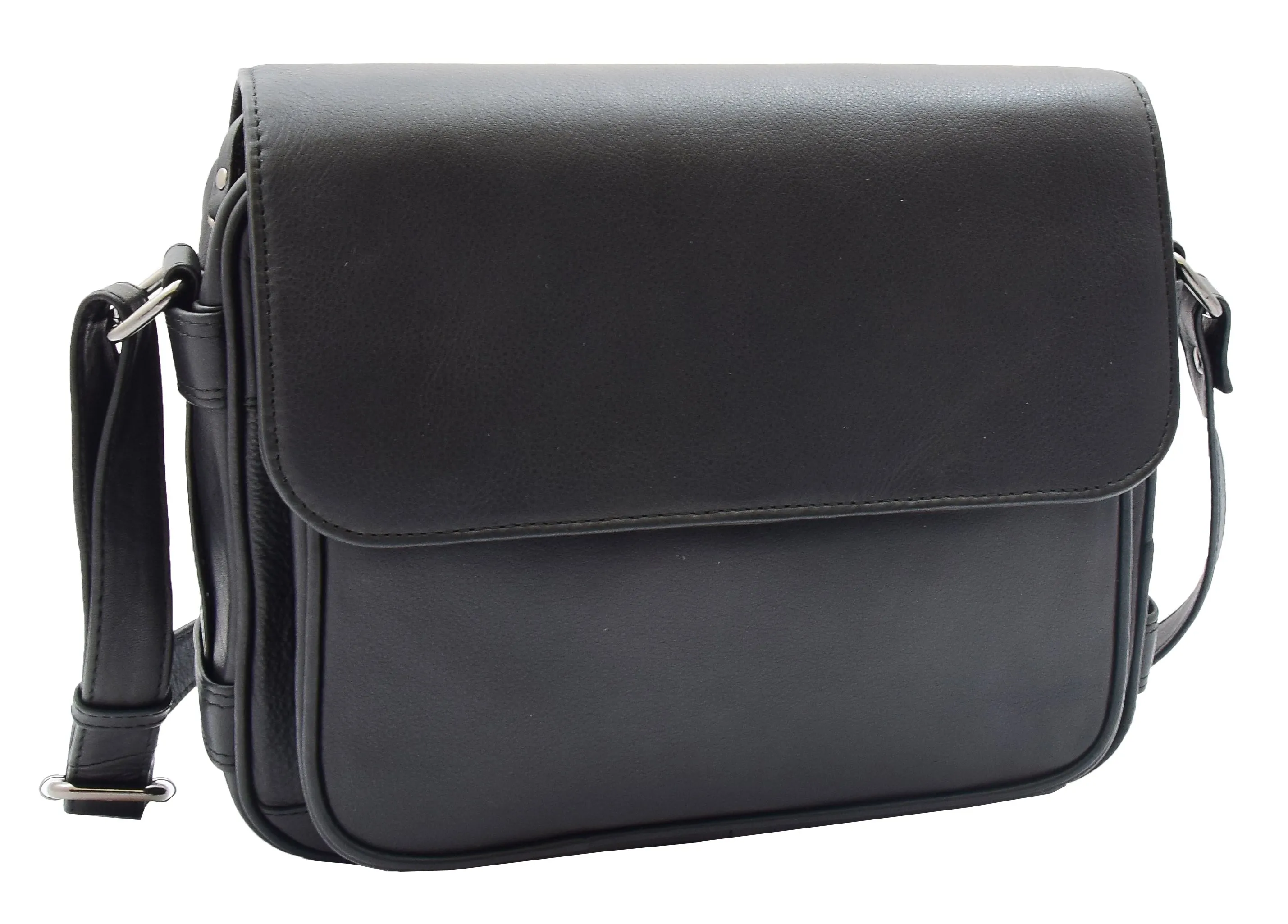 DR353 Women's Leather Cross Body Bag Casual Flap over Organiser Black
