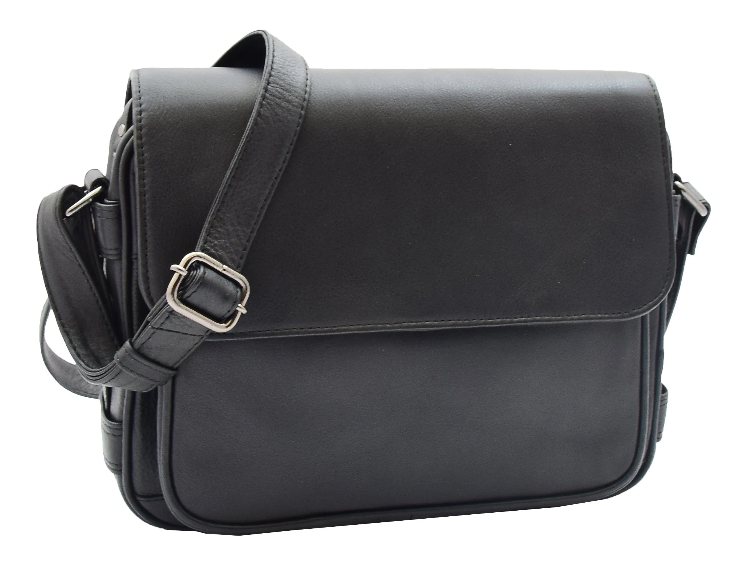 DR353 Women's Leather Cross Body Bag Casual Flap over Organiser Black