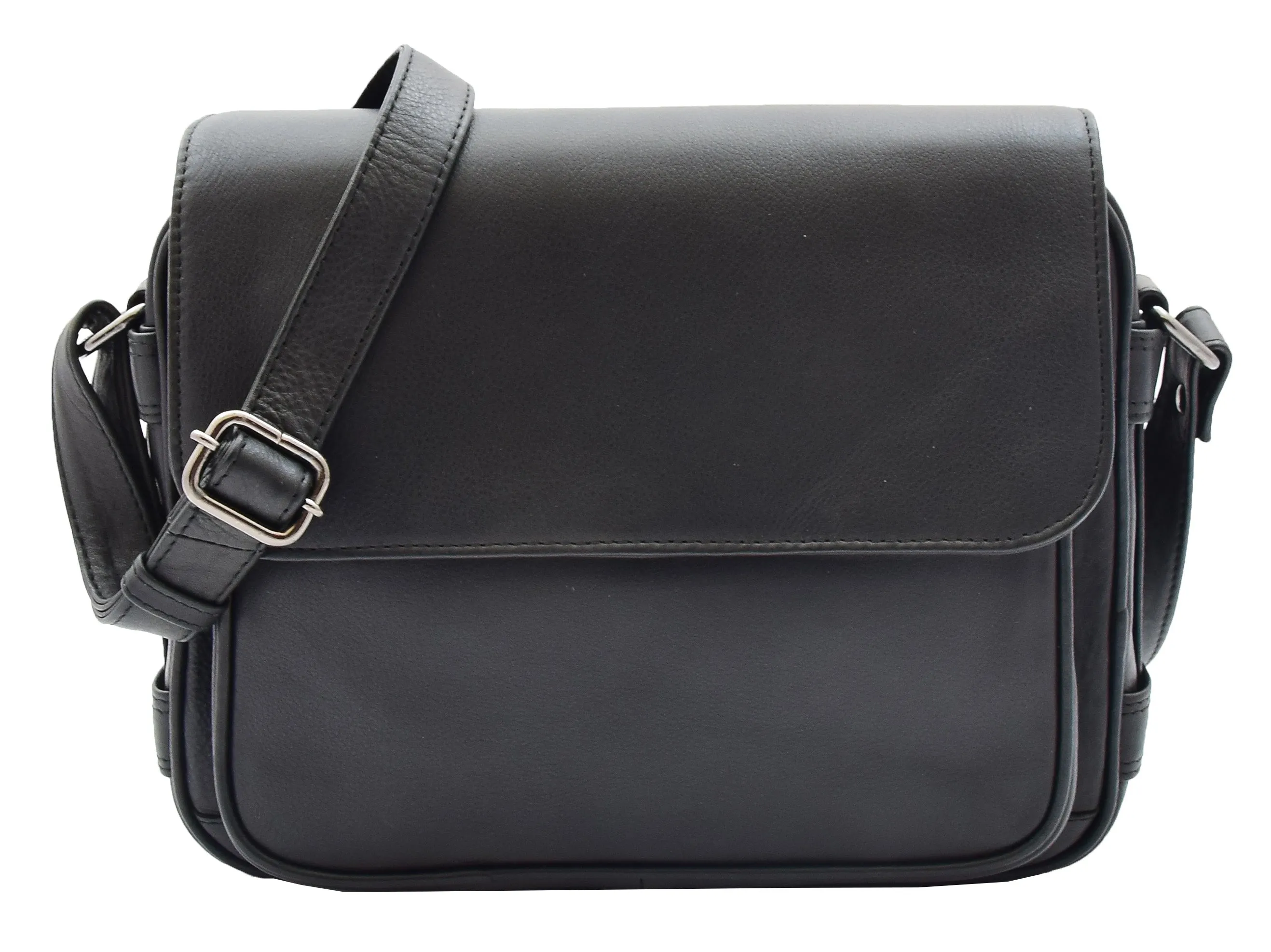 DR353 Women's Leather Cross Body Bag Casual Flap over Organiser Black