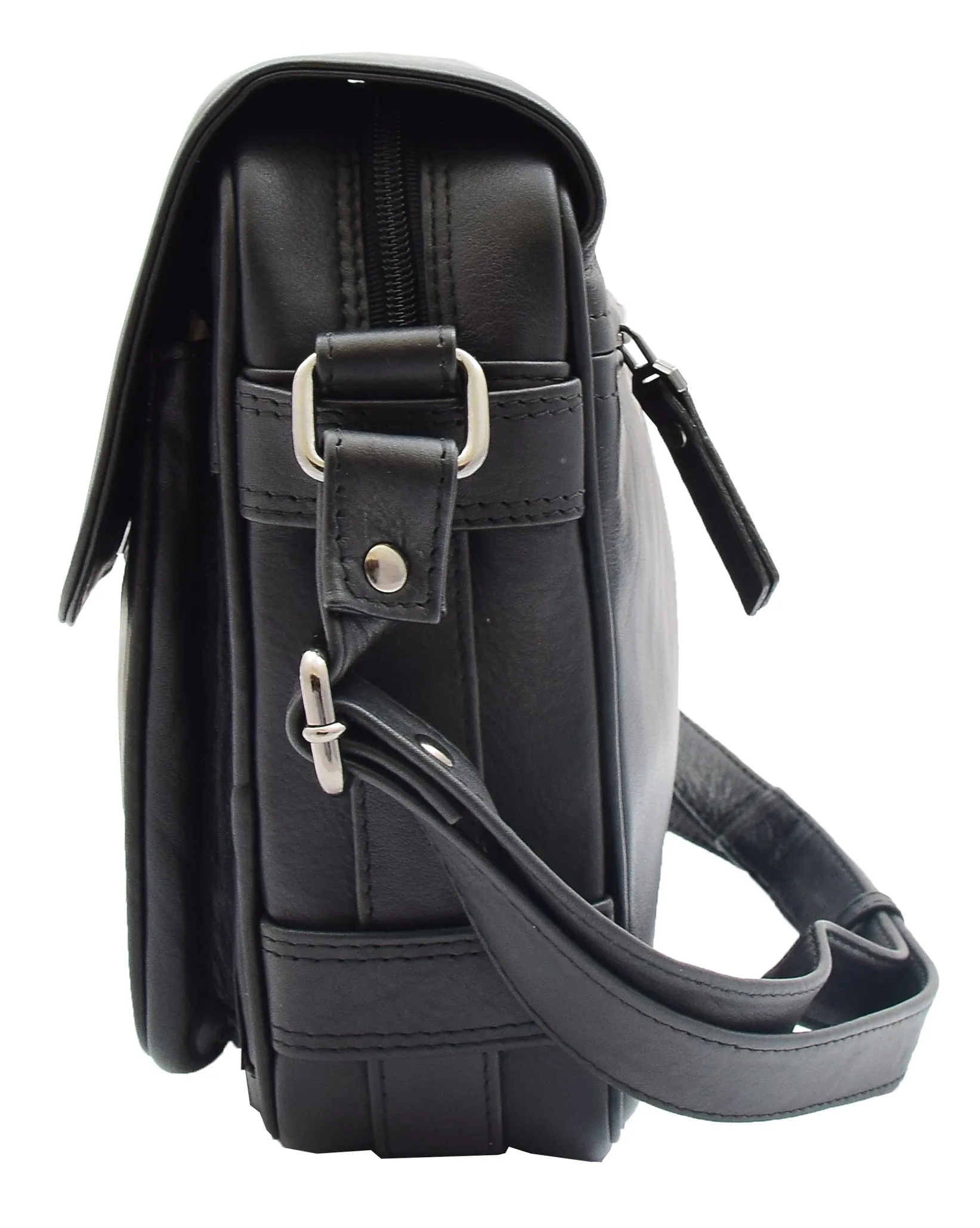 DR353 Women's Leather Cross Body Bag Casual Flap over Organiser Black