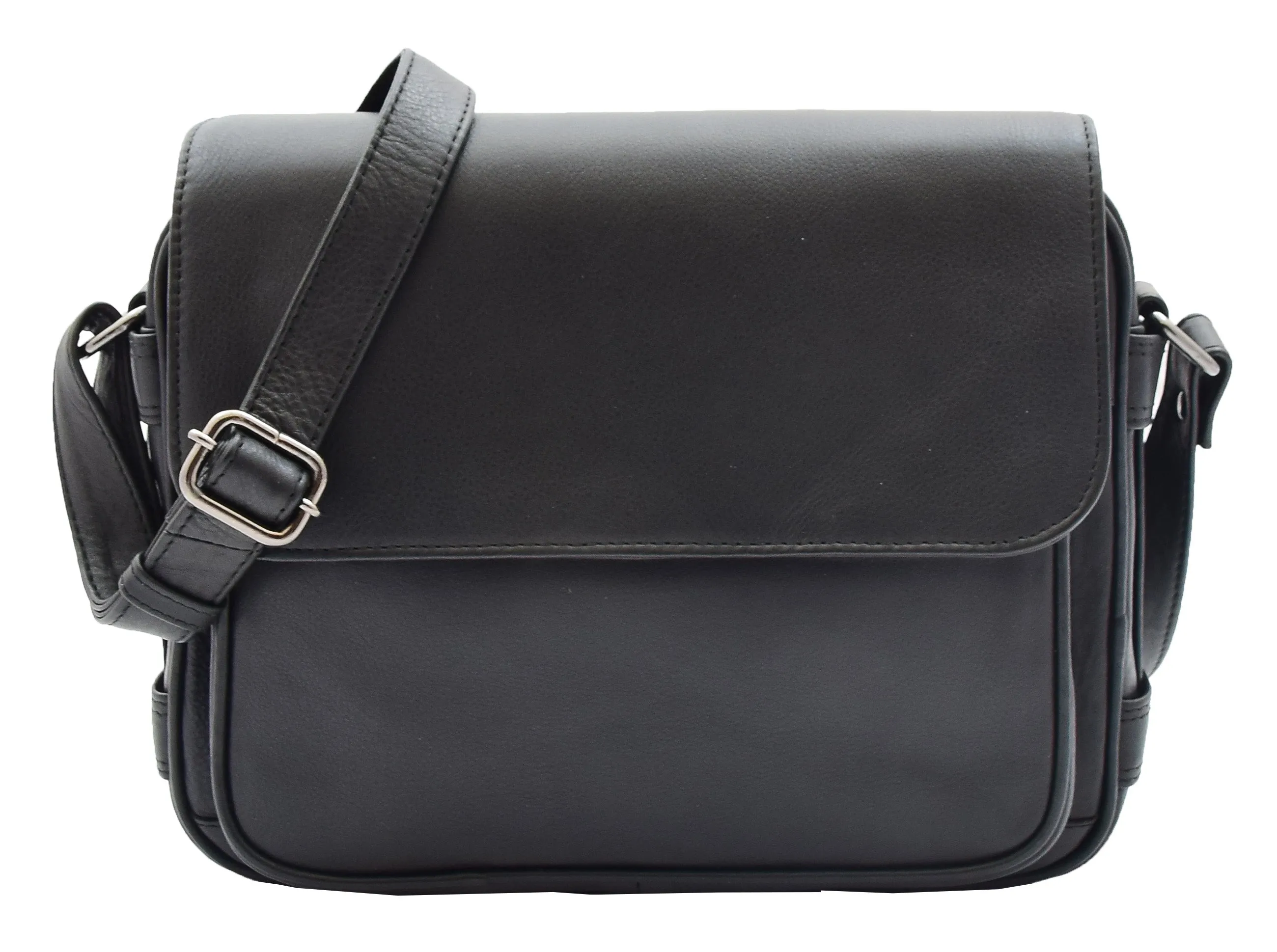 DR353 Women's Leather Cross Body Bag Casual Flap over Organiser Black
