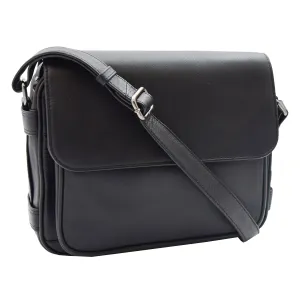 DR353 Women's Leather Cross Body Bag Casual Flap over Organiser Black