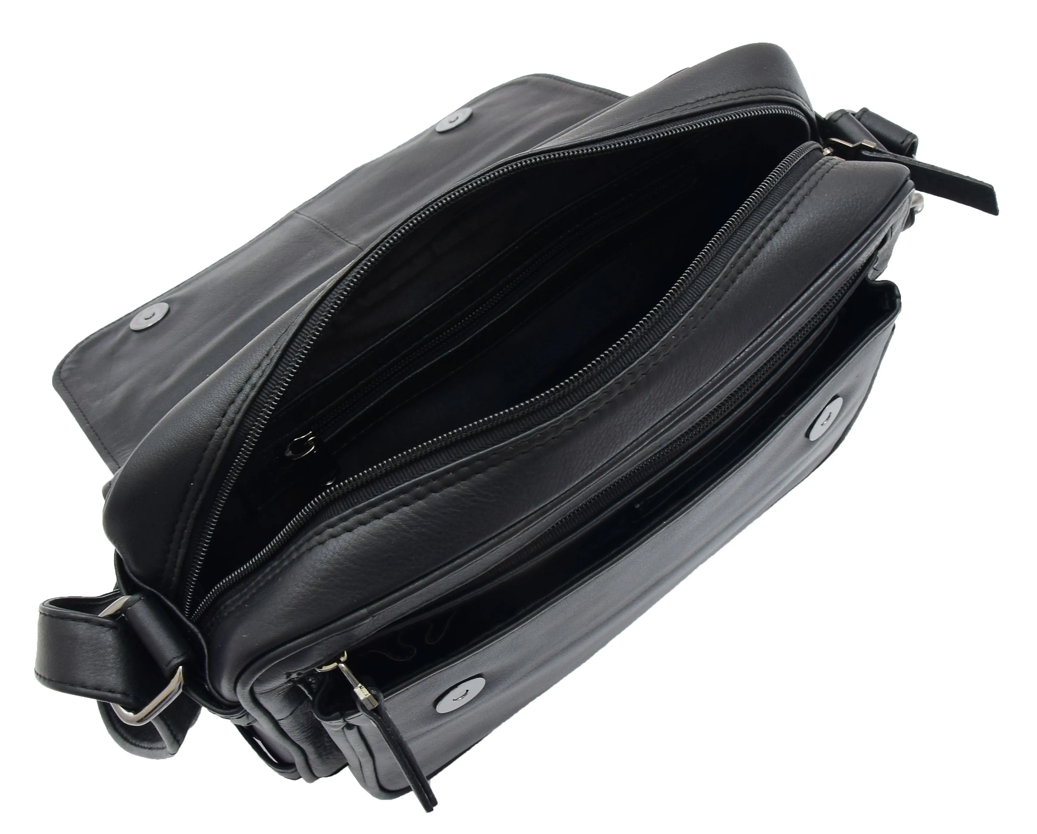 DR353 Women's Leather Cross Body Bag Casual Flap over Organiser Black