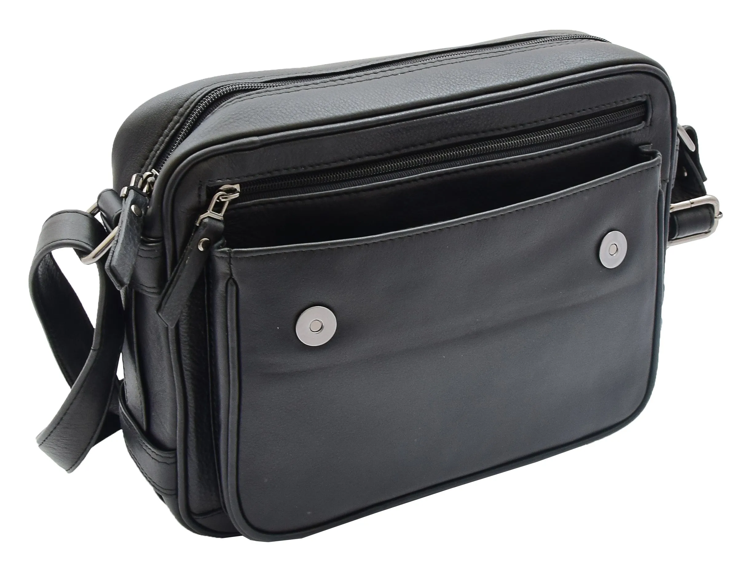 DR353 Women's Leather Cross Body Bag Casual Flap over Organiser Black