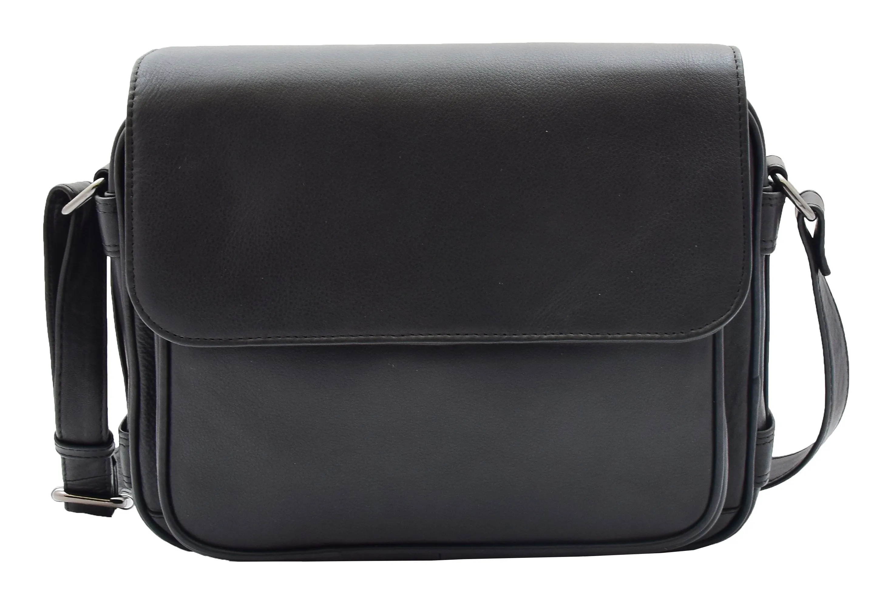 DR353 Women's Leather Cross Body Bag Casual Flap over Organiser Black