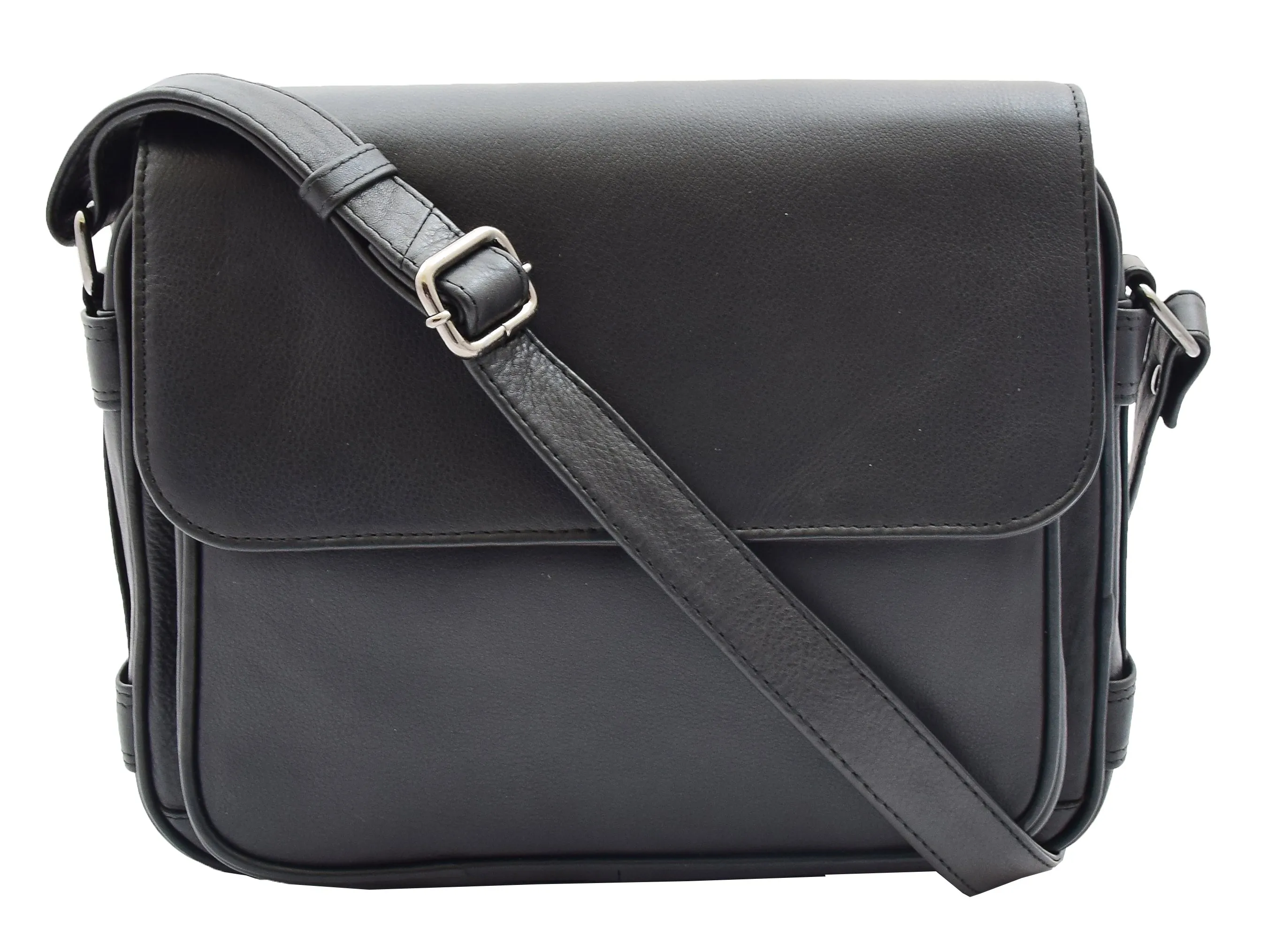DR353 Women's Leather Cross Body Bag Casual Flap over Organiser Black