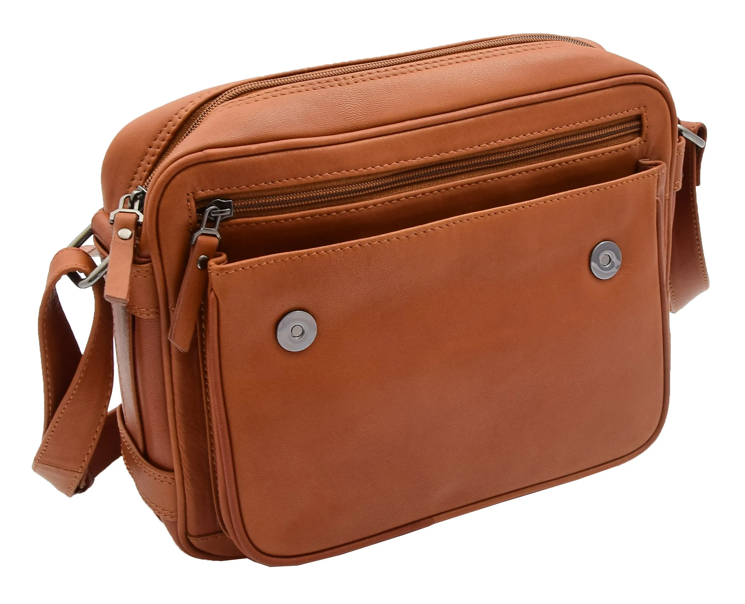 DR353 Women's Leather Cross Body Bag Casual Flap over Organiser Cognac
