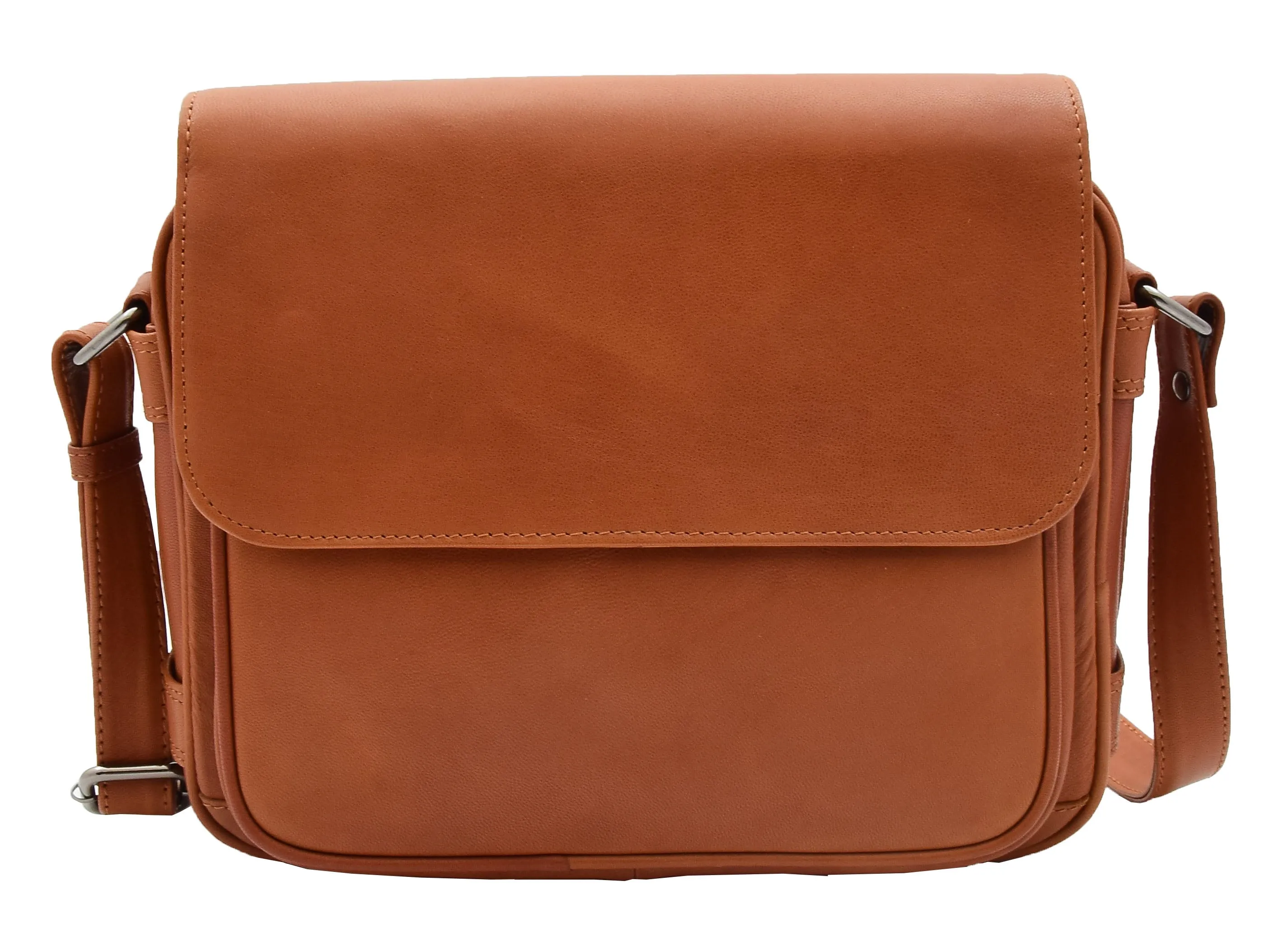 DR353 Women's Leather Cross Body Bag Casual Flap over Organiser Cognac