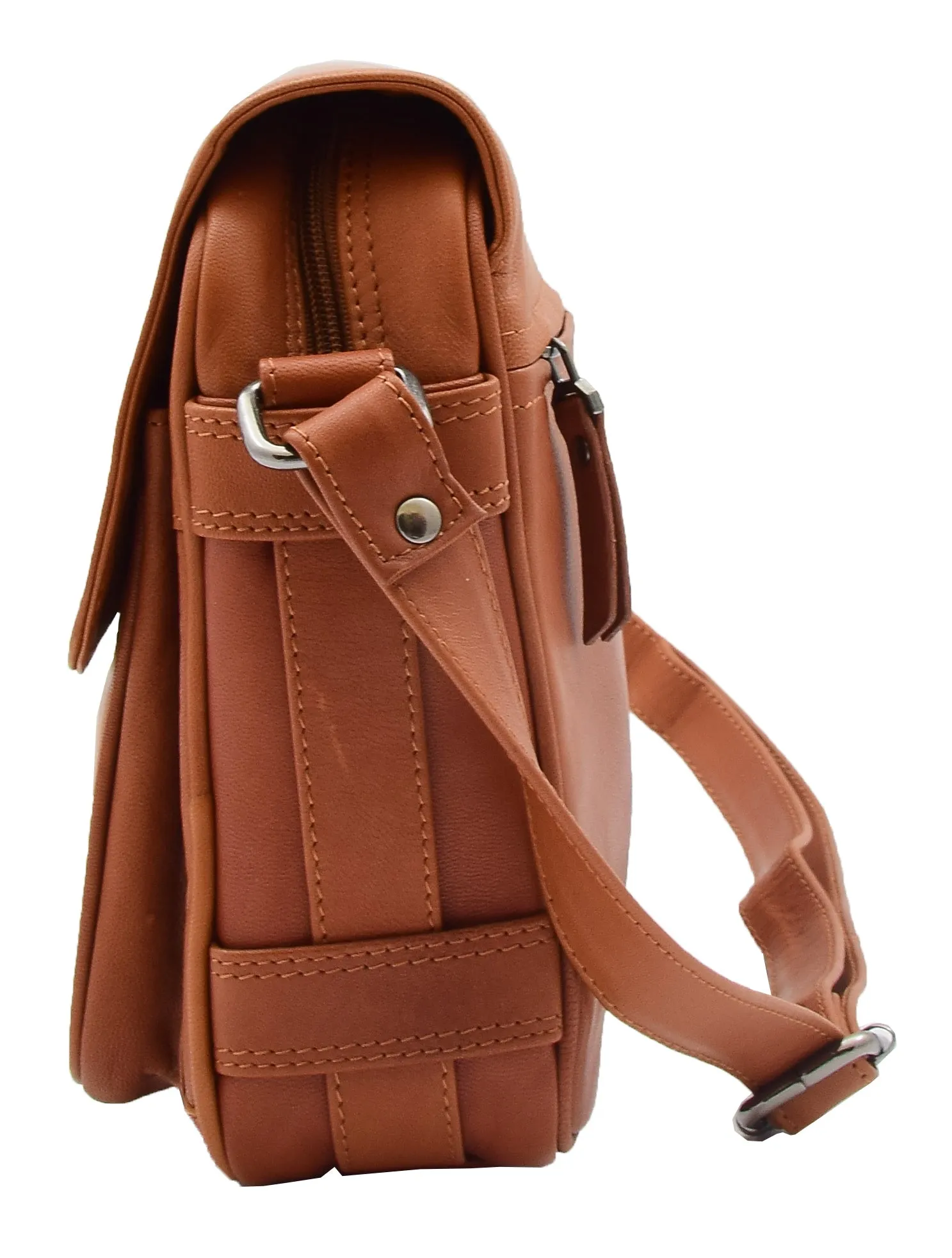 DR353 Women's Leather Cross Body Bag Casual Flap over Organiser Cognac