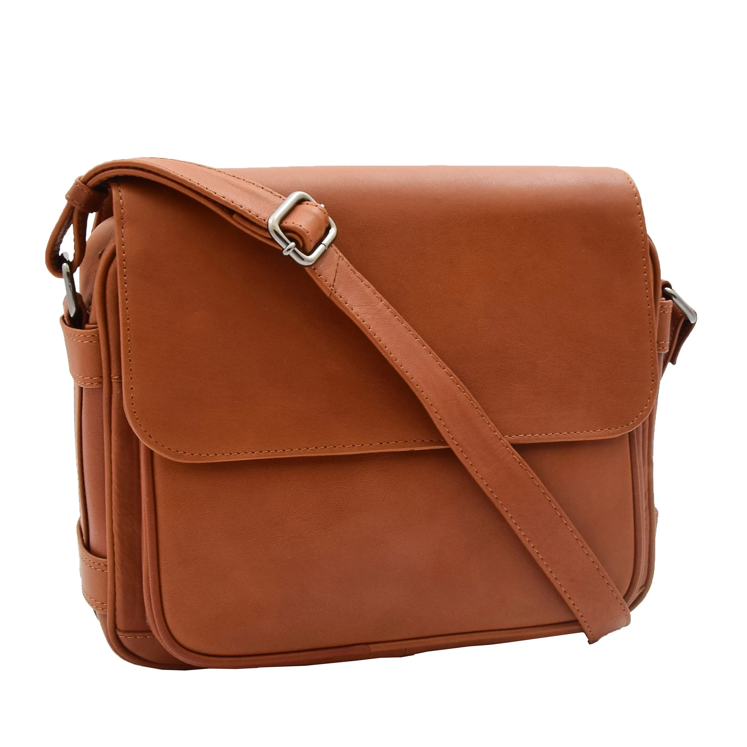 DR353 Women's Leather Cross Body Bag Casual Flap over Organiser Cognac
