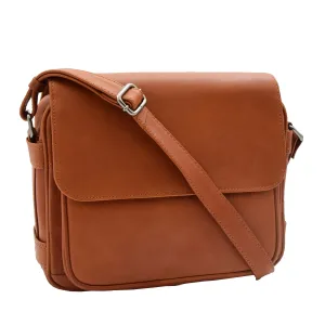 DR353 Women's Leather Cross Body Bag Casual Flap over Organiser Cognac