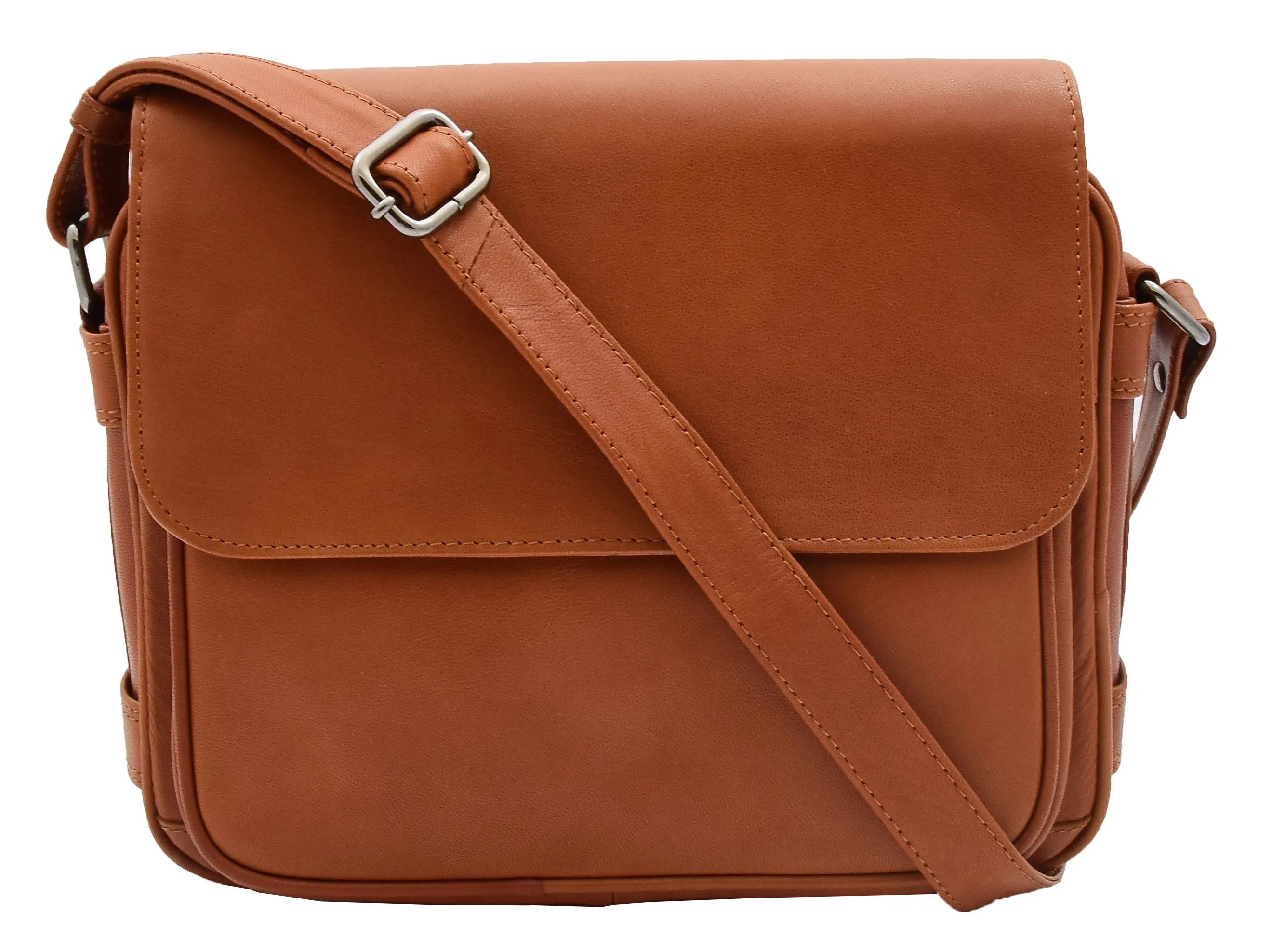 DR353 Women's Leather Cross Body Bag Casual Flap over Organiser Cognac