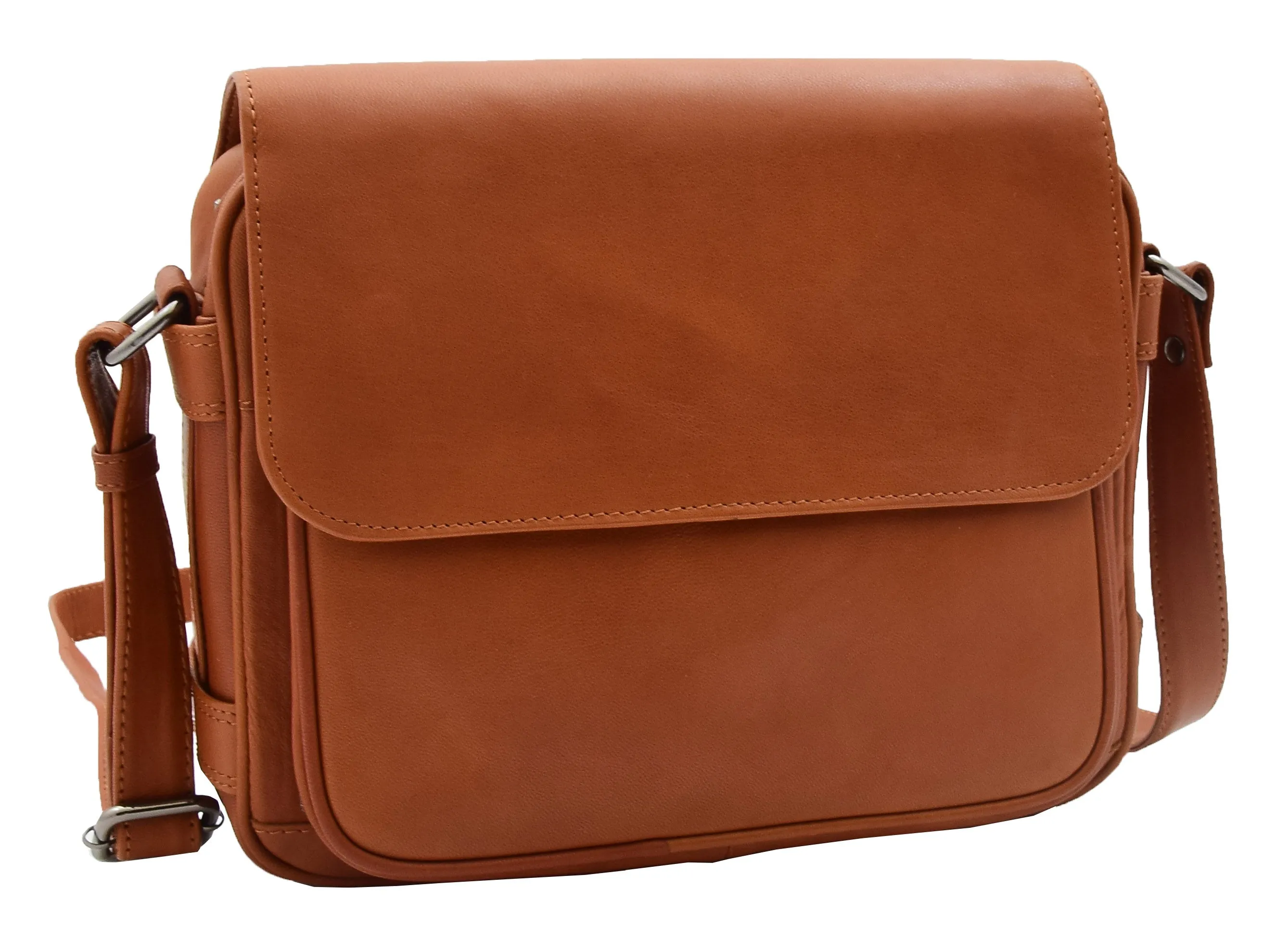 DR353 Women's Leather Cross Body Bag Casual Flap over Organiser Cognac