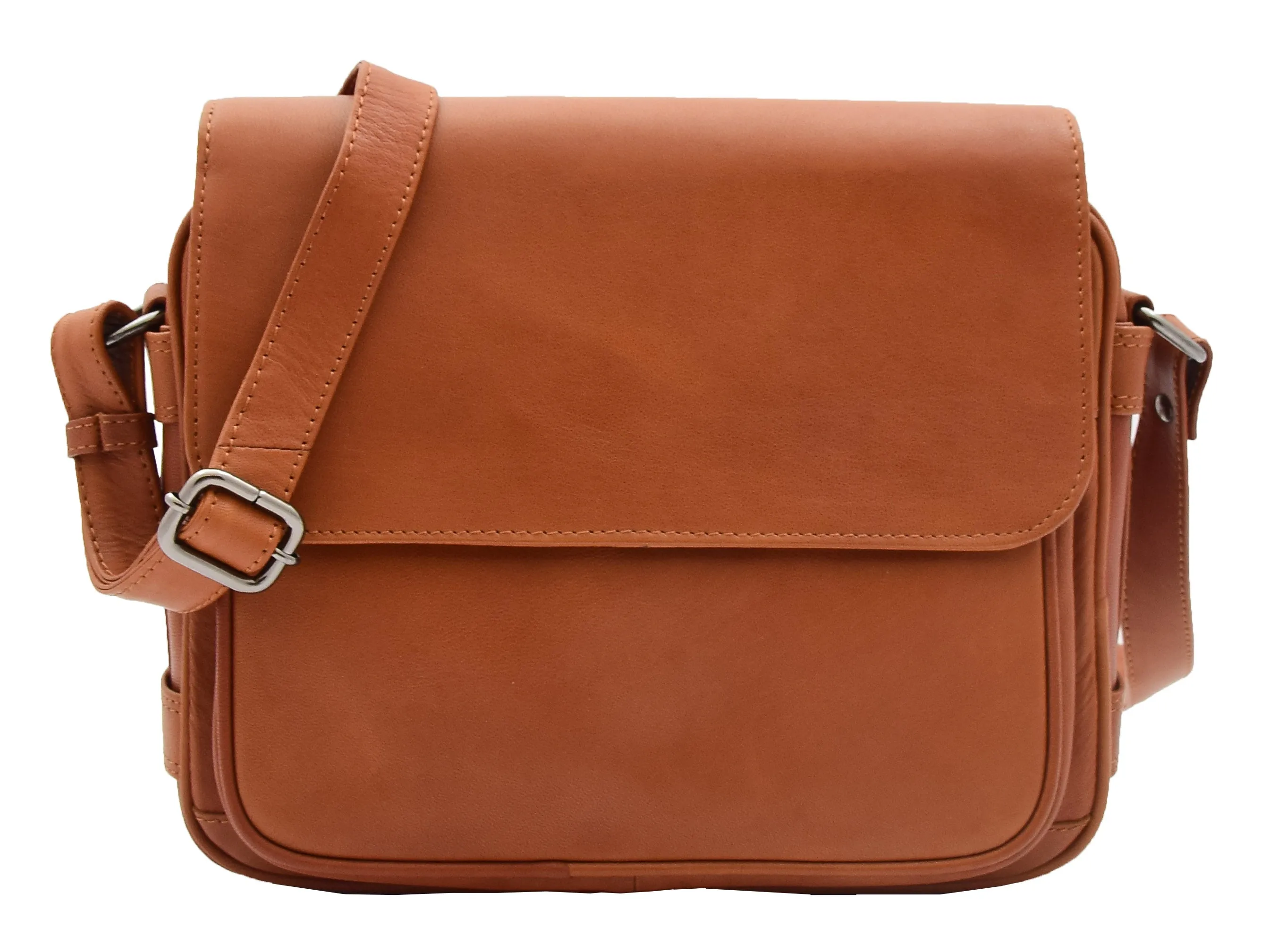 DR353 Women's Leather Cross Body Bag Casual Flap over Organiser Cognac