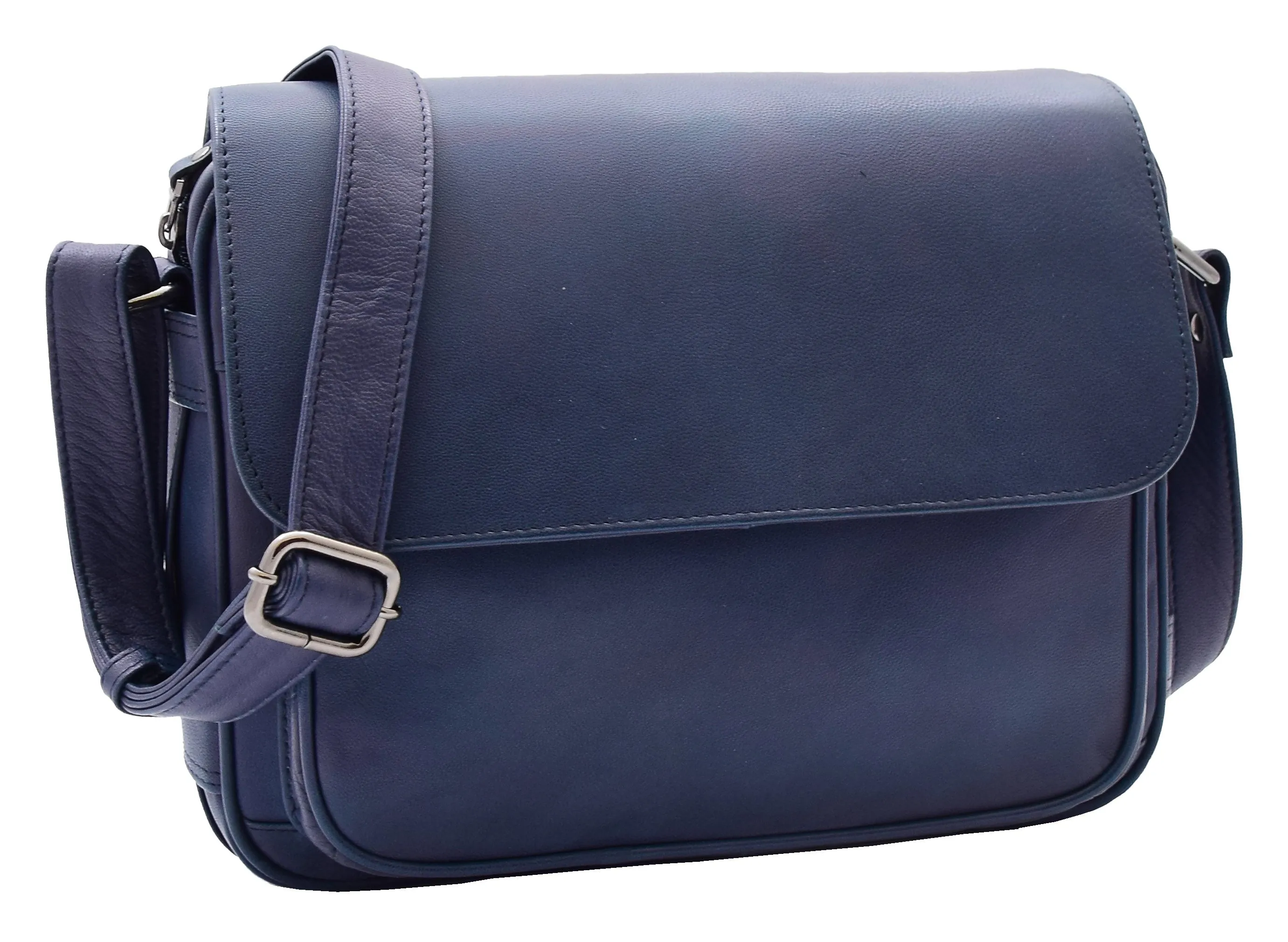 DR353 Women's Leather Cross Body Bag Casual Flap over Organiser Navy