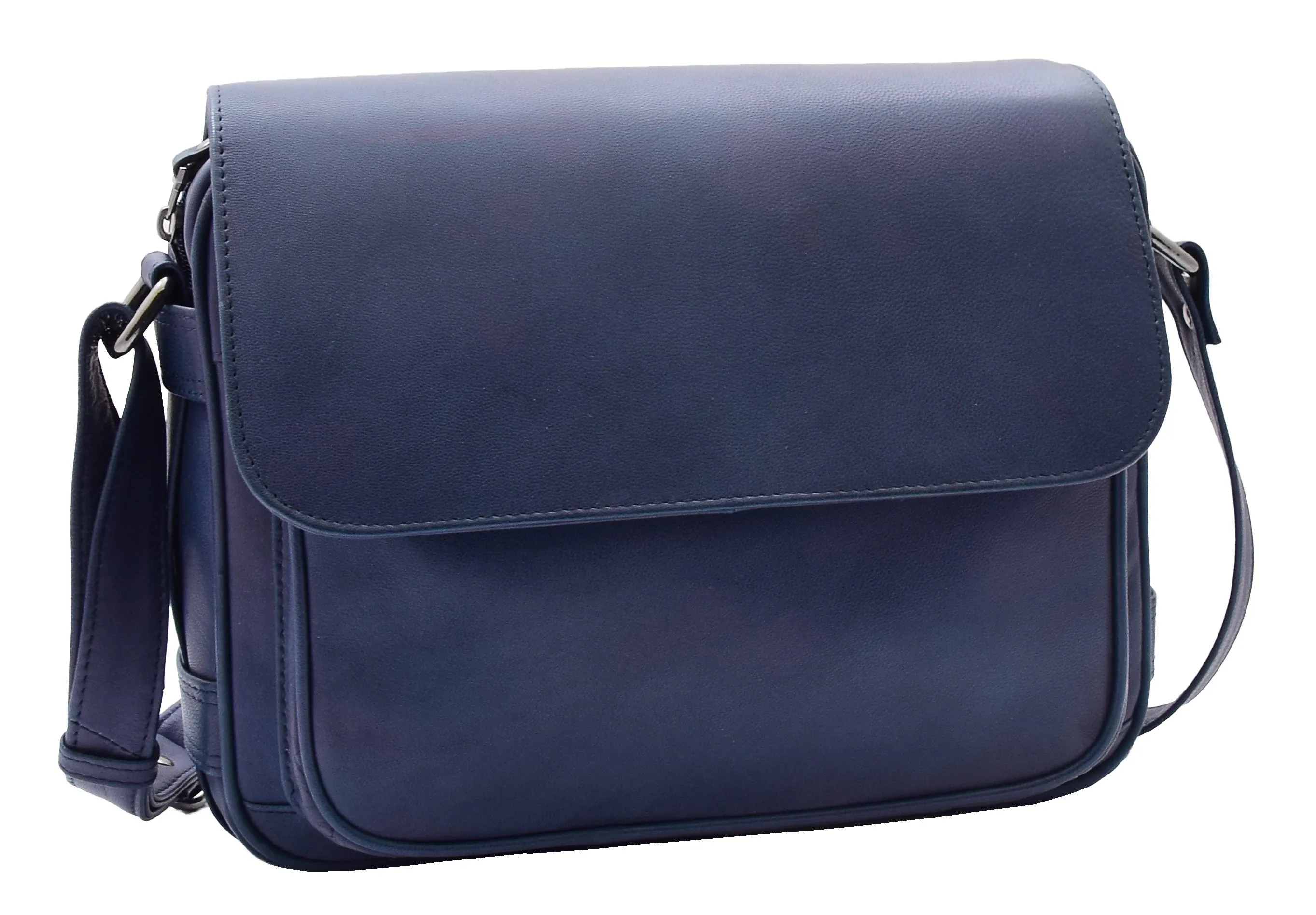 DR353 Women's Leather Cross Body Bag Casual Flap over Organiser Navy