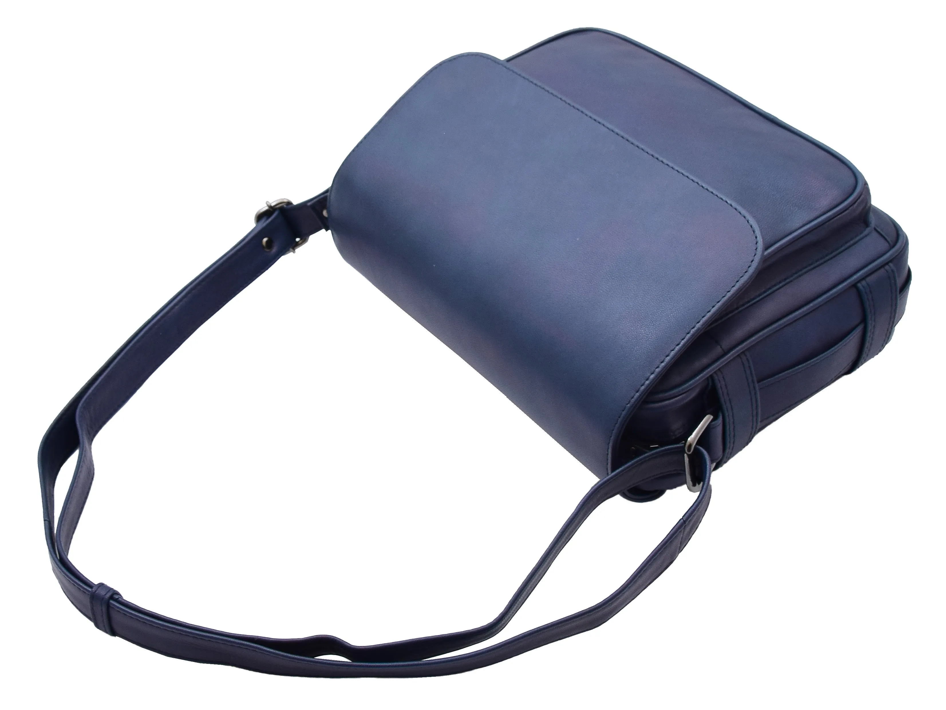 DR353 Women's Leather Cross Body Bag Casual Flap over Organiser Navy