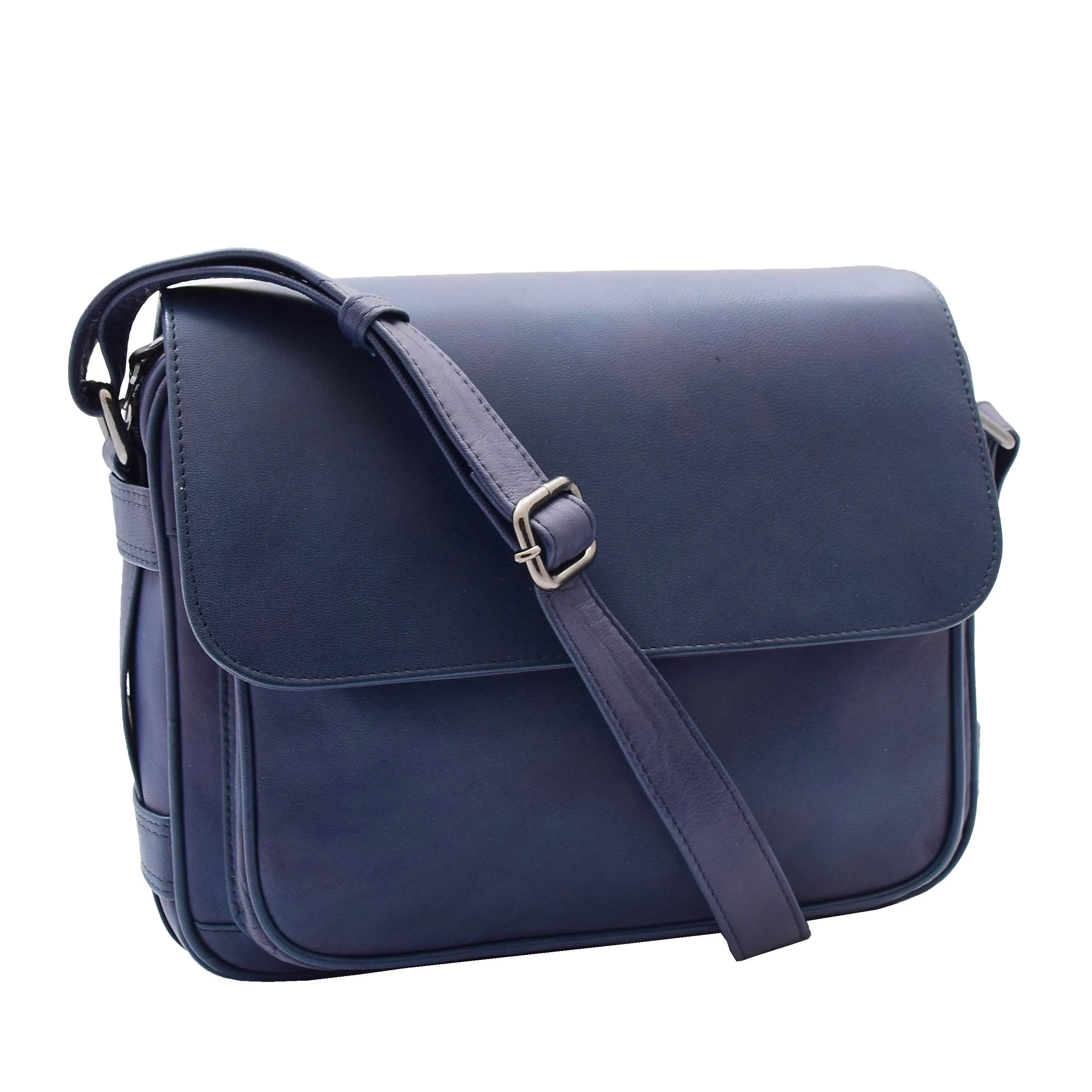 DR353 Women's Leather Cross Body Bag Casual Flap over Organiser Navy