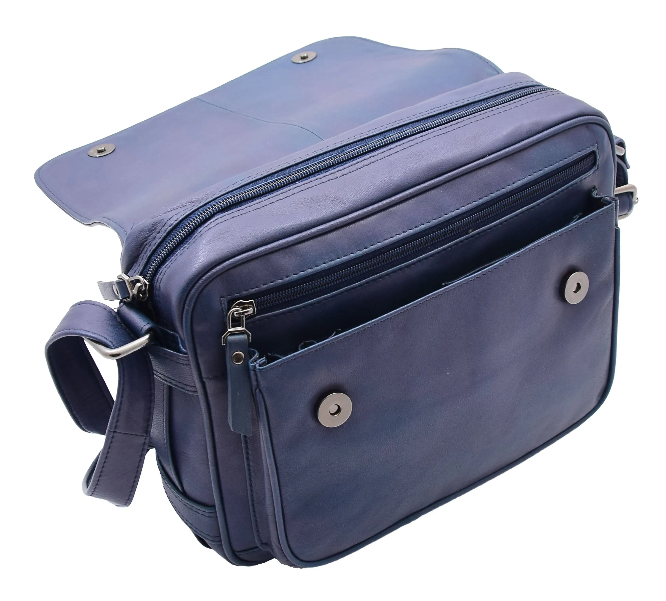 DR353 Women's Leather Cross Body Bag Casual Flap over Organiser Navy
