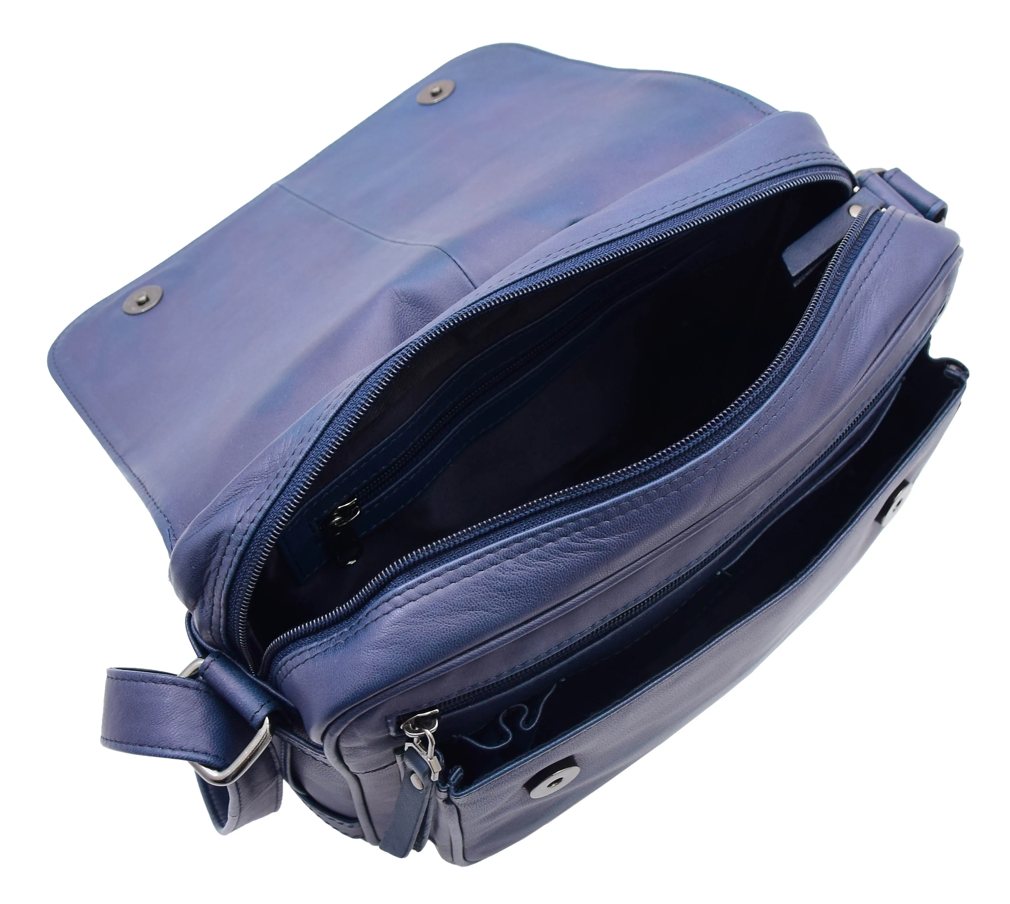 DR353 Women's Leather Cross Body Bag Casual Flap over Organiser Navy