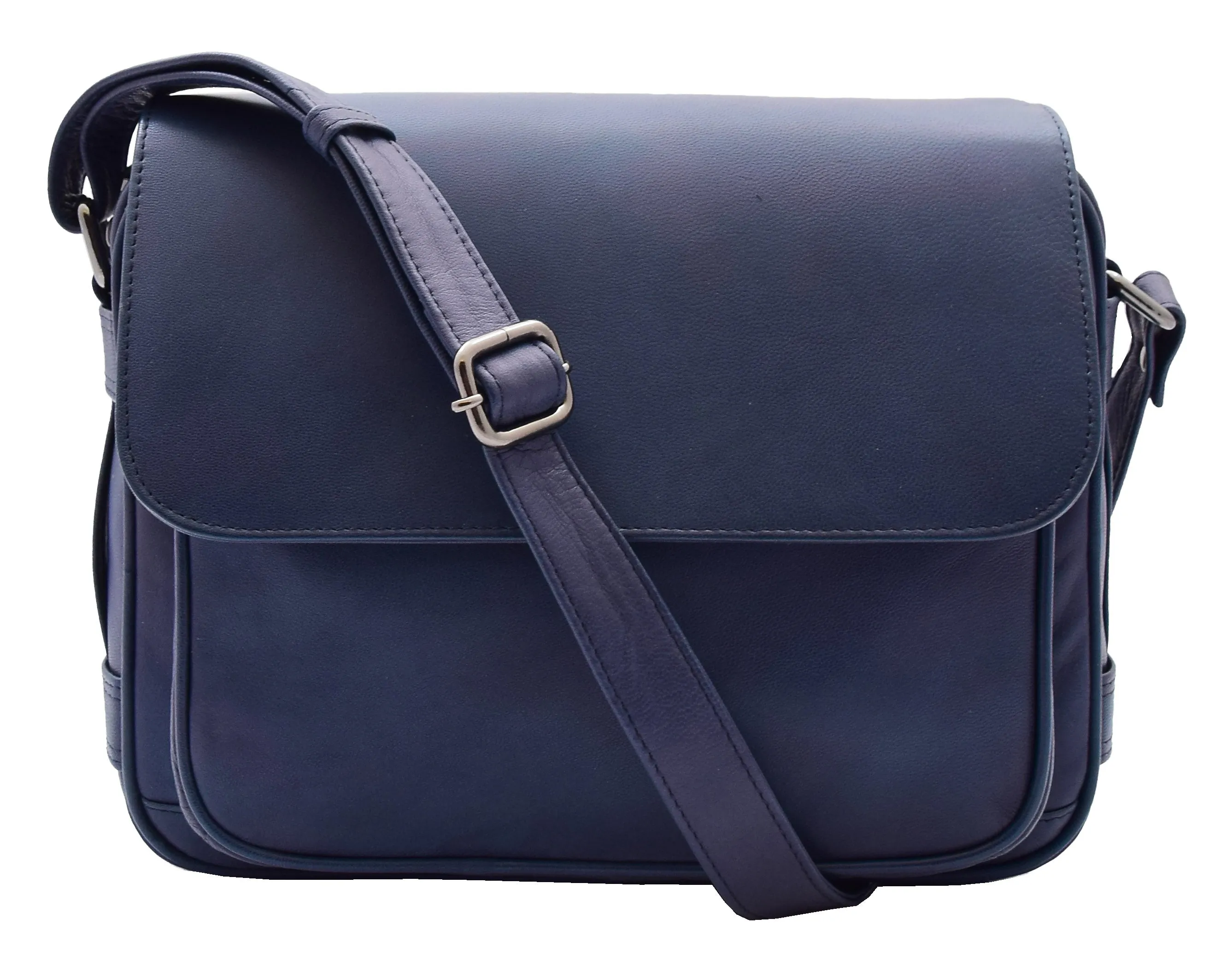 DR353 Women's Leather Cross Body Bag Casual Flap over Organiser Navy
