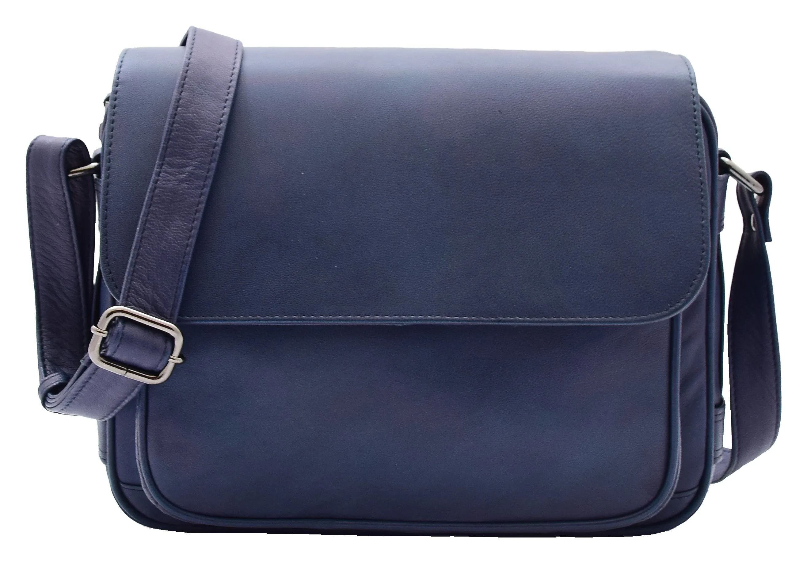 DR353 Women's Leather Cross Body Bag Casual Flap over Organiser Navy