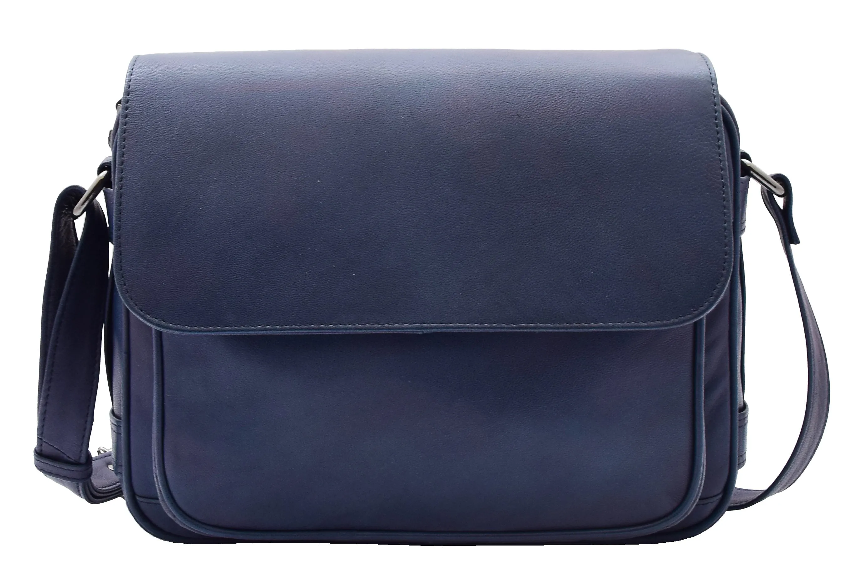 DR353 Women's Leather Cross Body Bag Casual Flap over Organiser Navy