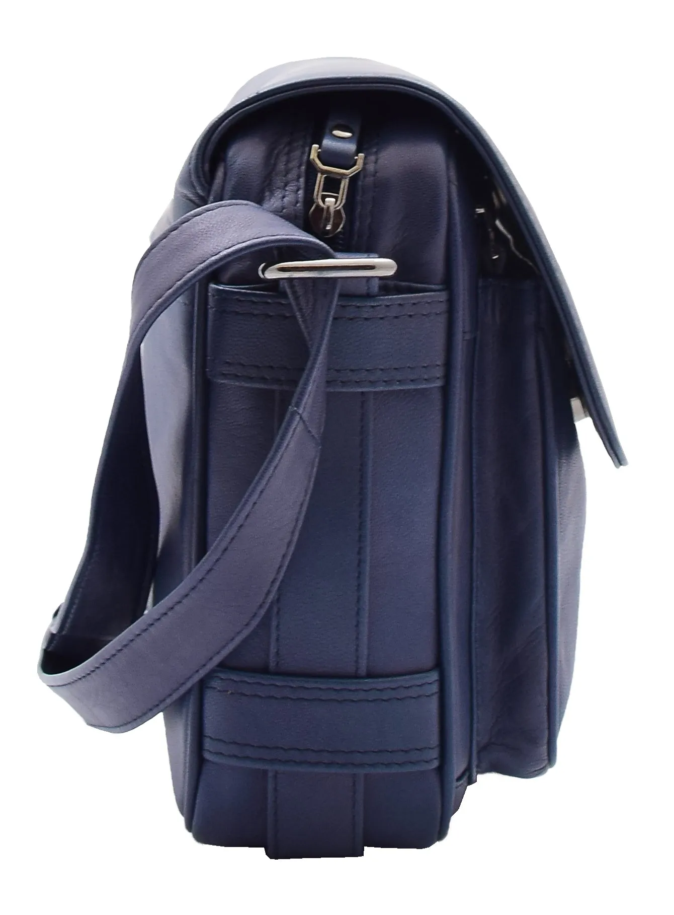 DR353 Women's Leather Cross Body Bag Casual Flap over Organiser Navy