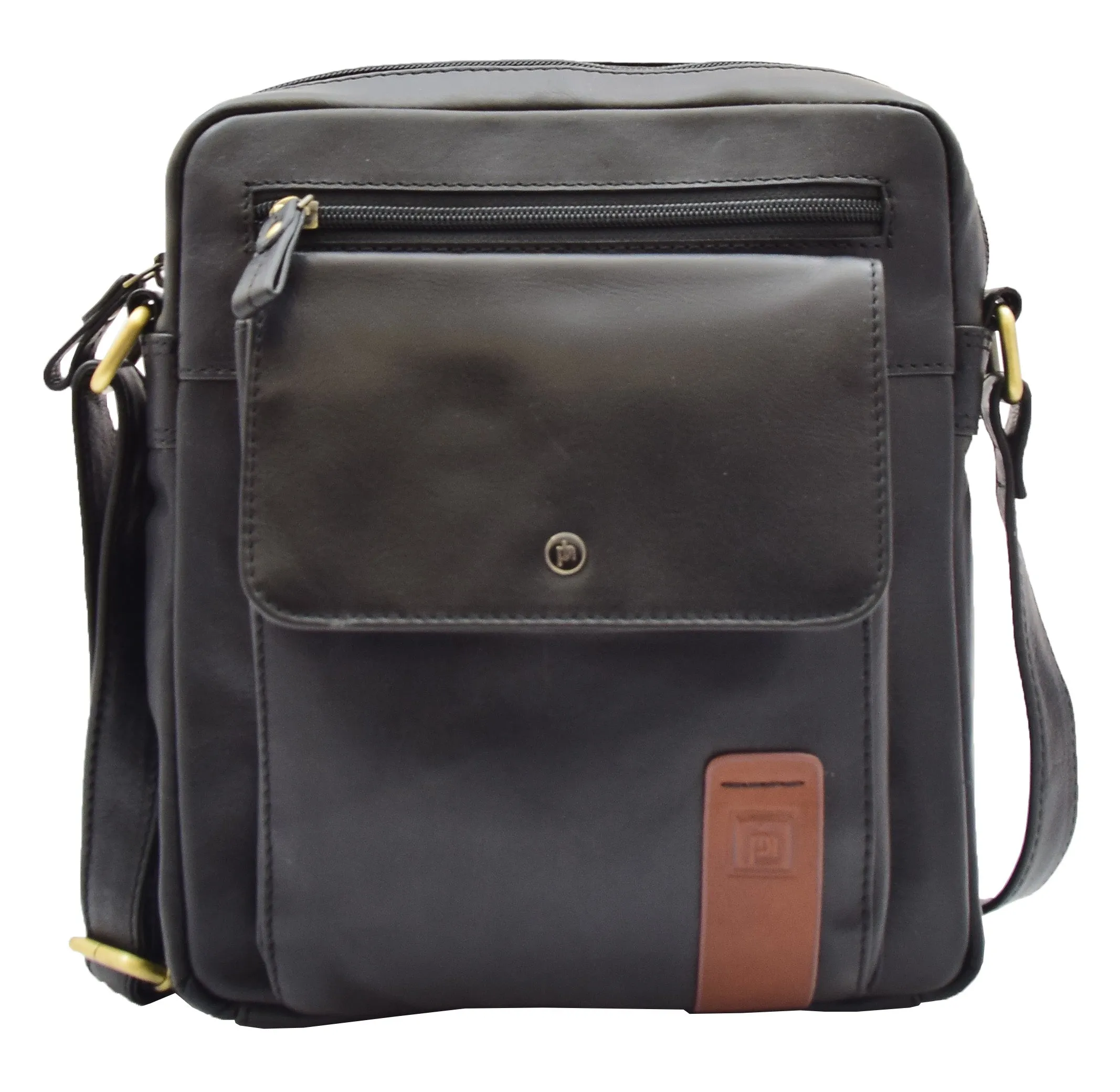 DR359 Men's Leather Cross Body Travel Organiser Bag Black