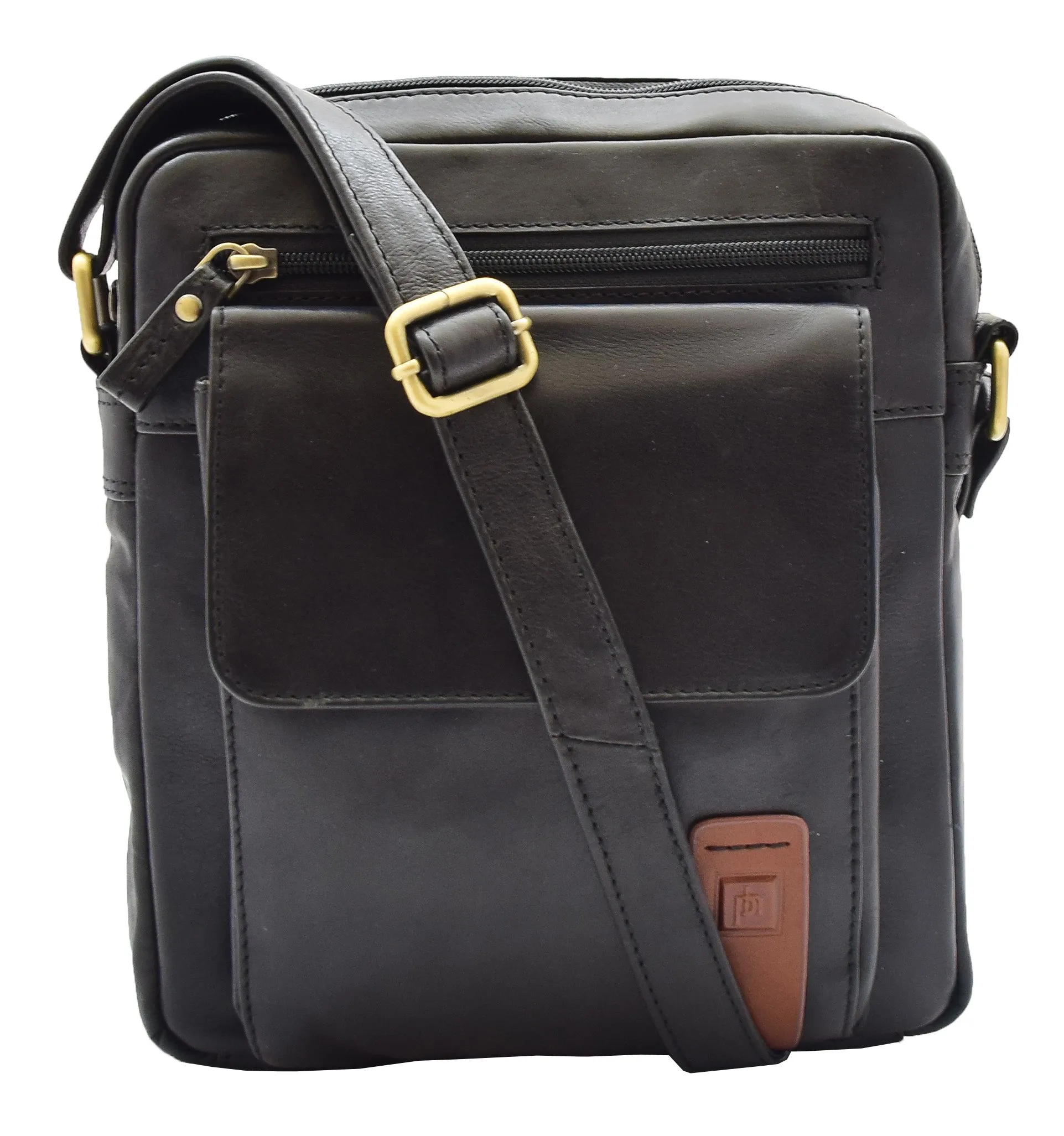 DR359 Men's Leather Cross Body Travel Organiser Bag Black