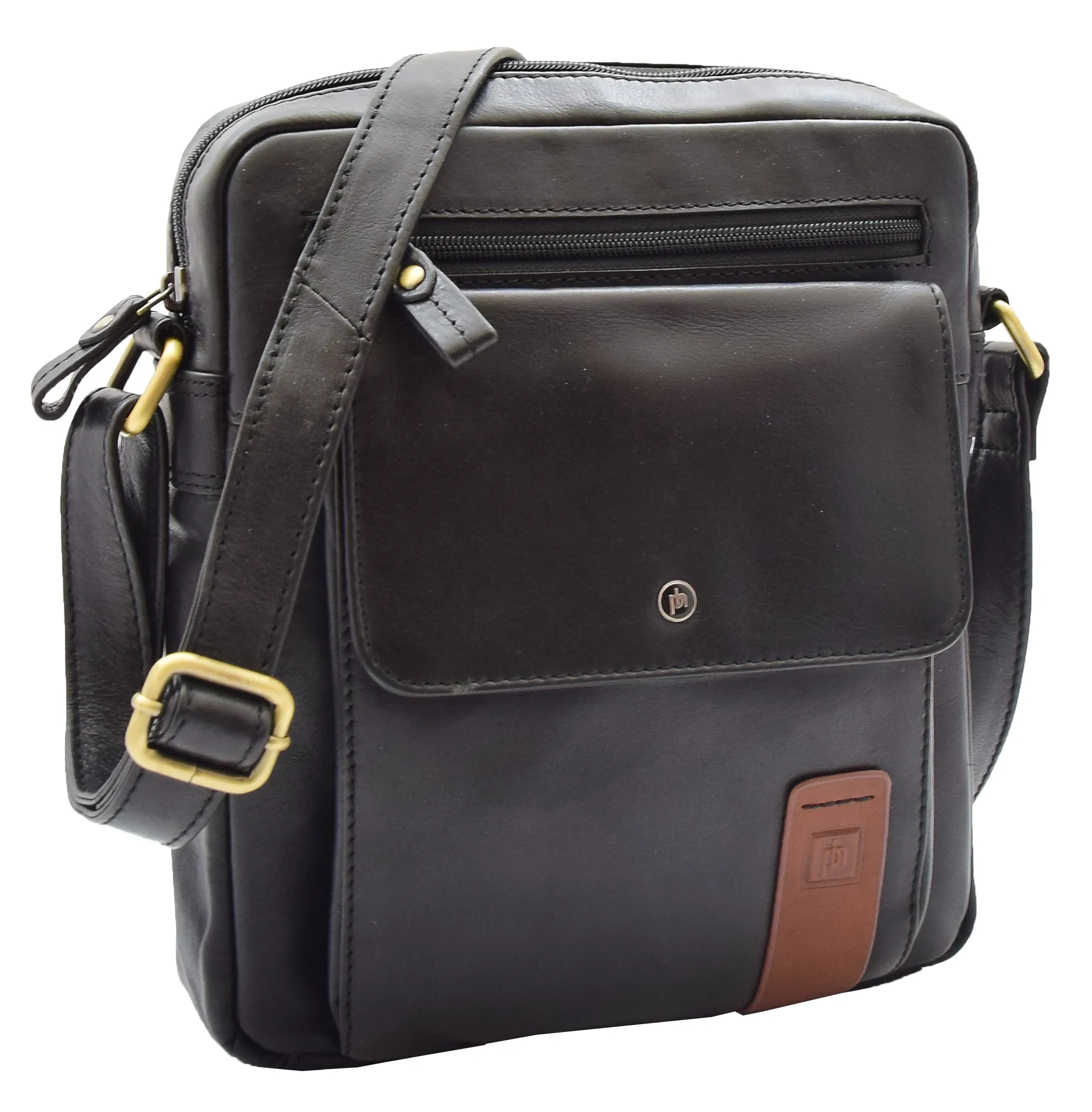 DR359 Men's Leather Cross Body Travel Organiser Bag Black