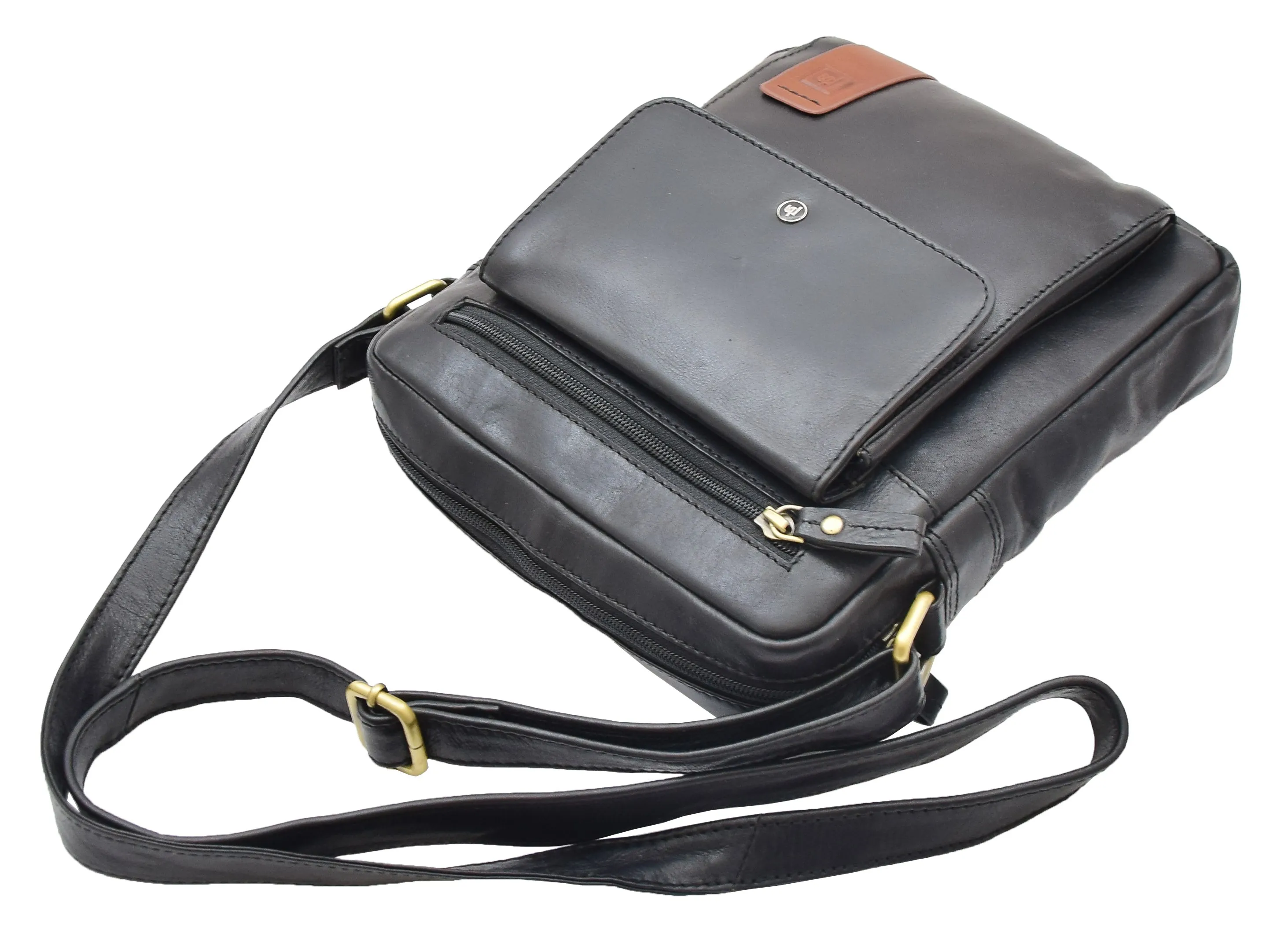 DR359 Men's Leather Cross Body Travel Organiser Bag Black