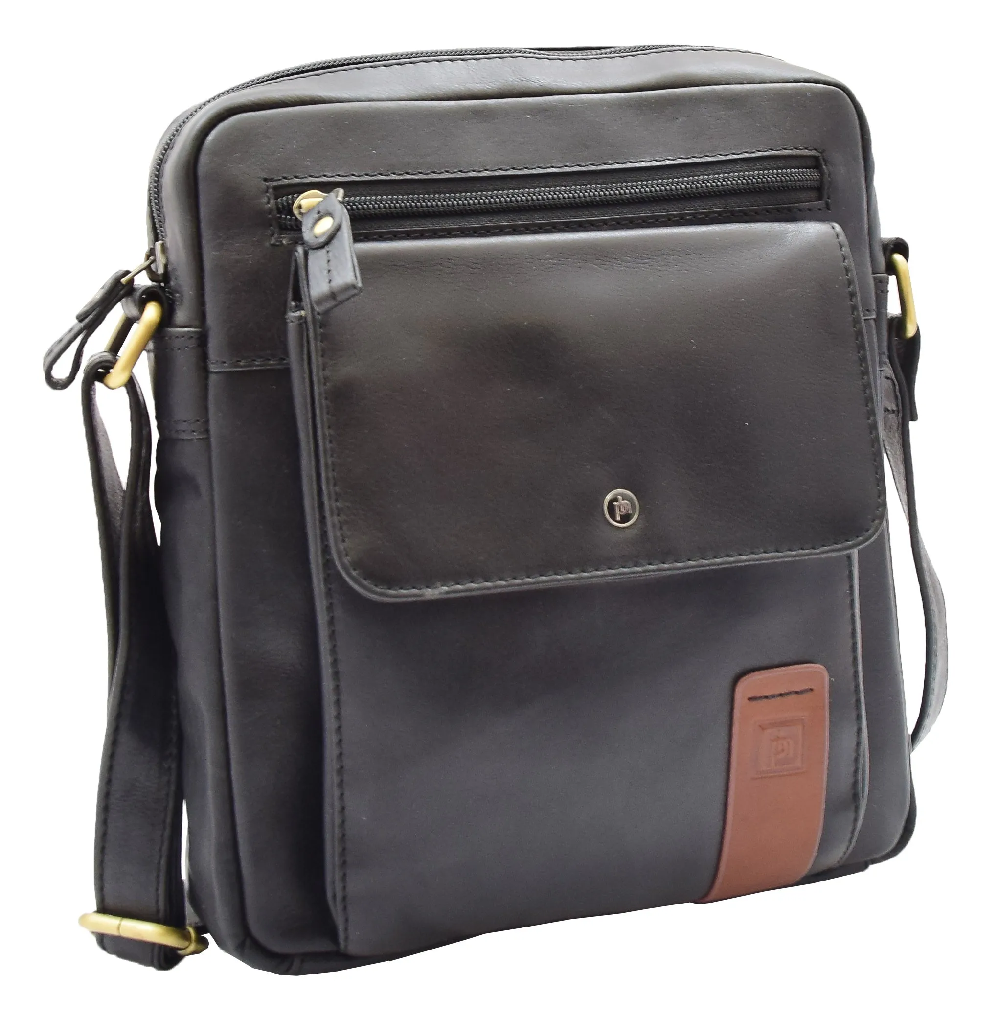 DR359 Men's Leather Cross Body Travel Organiser Bag Black