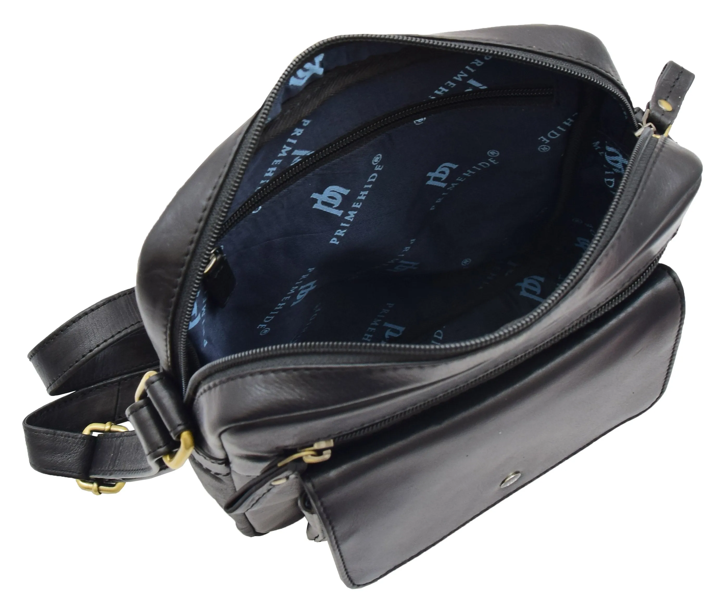 DR359 Men's Leather Cross Body Travel Organiser Bag Black