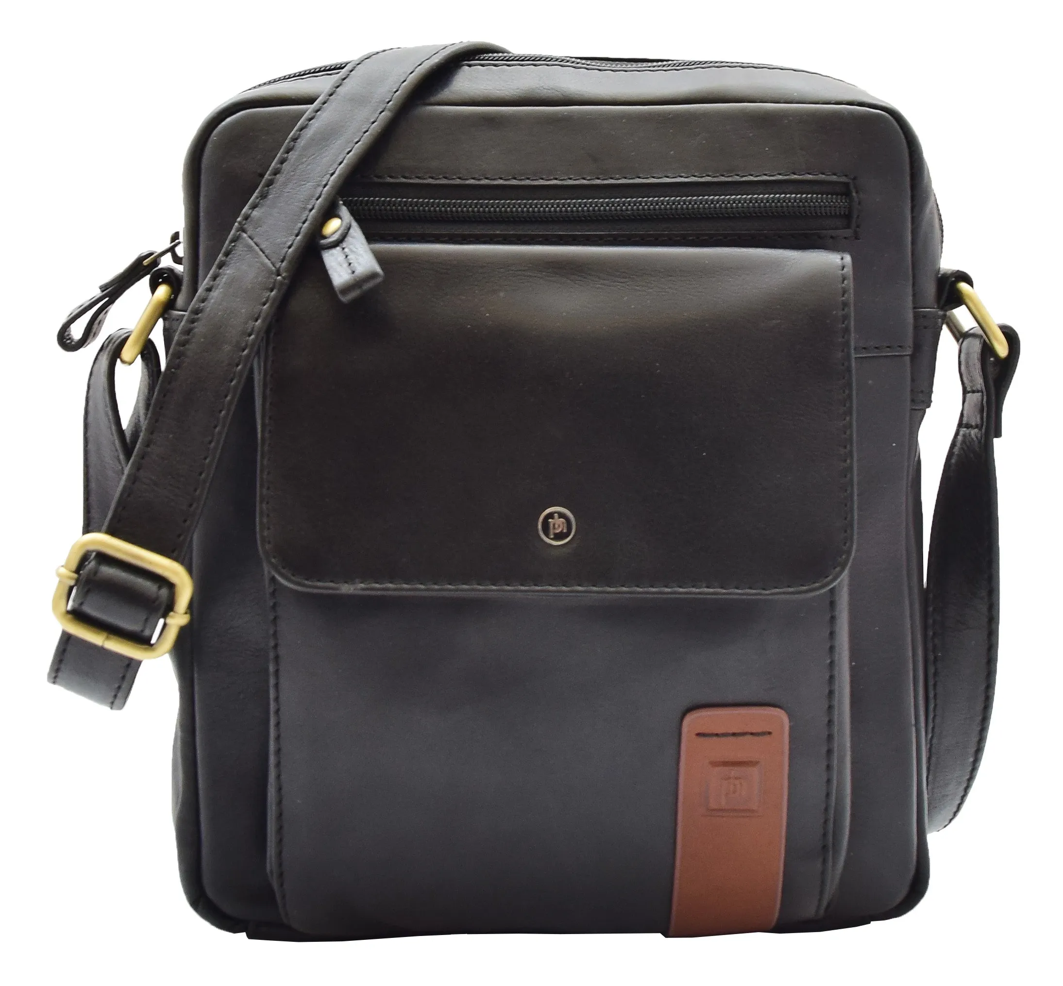 DR359 Men's Leather Cross Body Travel Organiser Bag Black