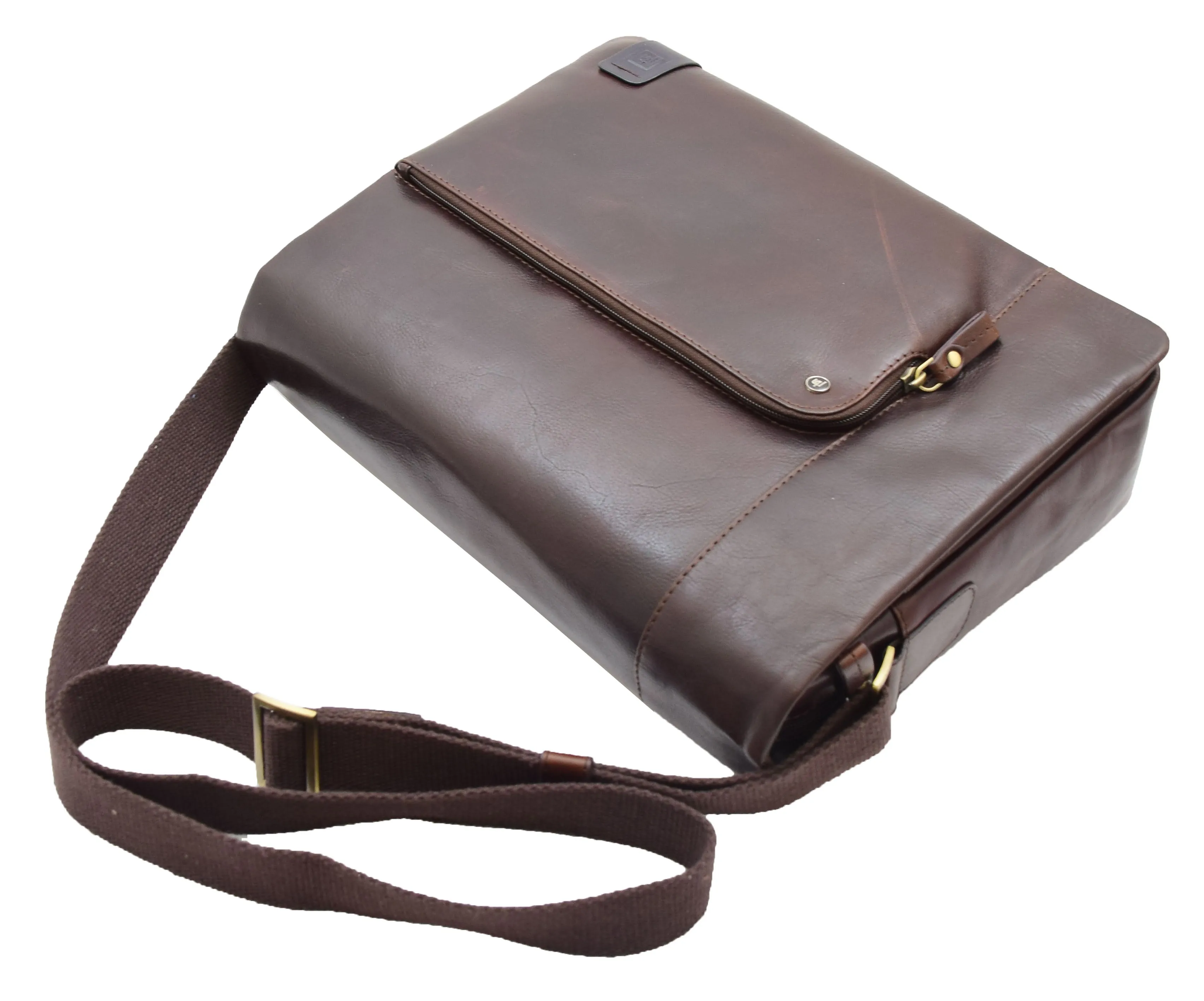 DR360 Men's Smart Casual Shoulder Leather Organiser Bag Brown