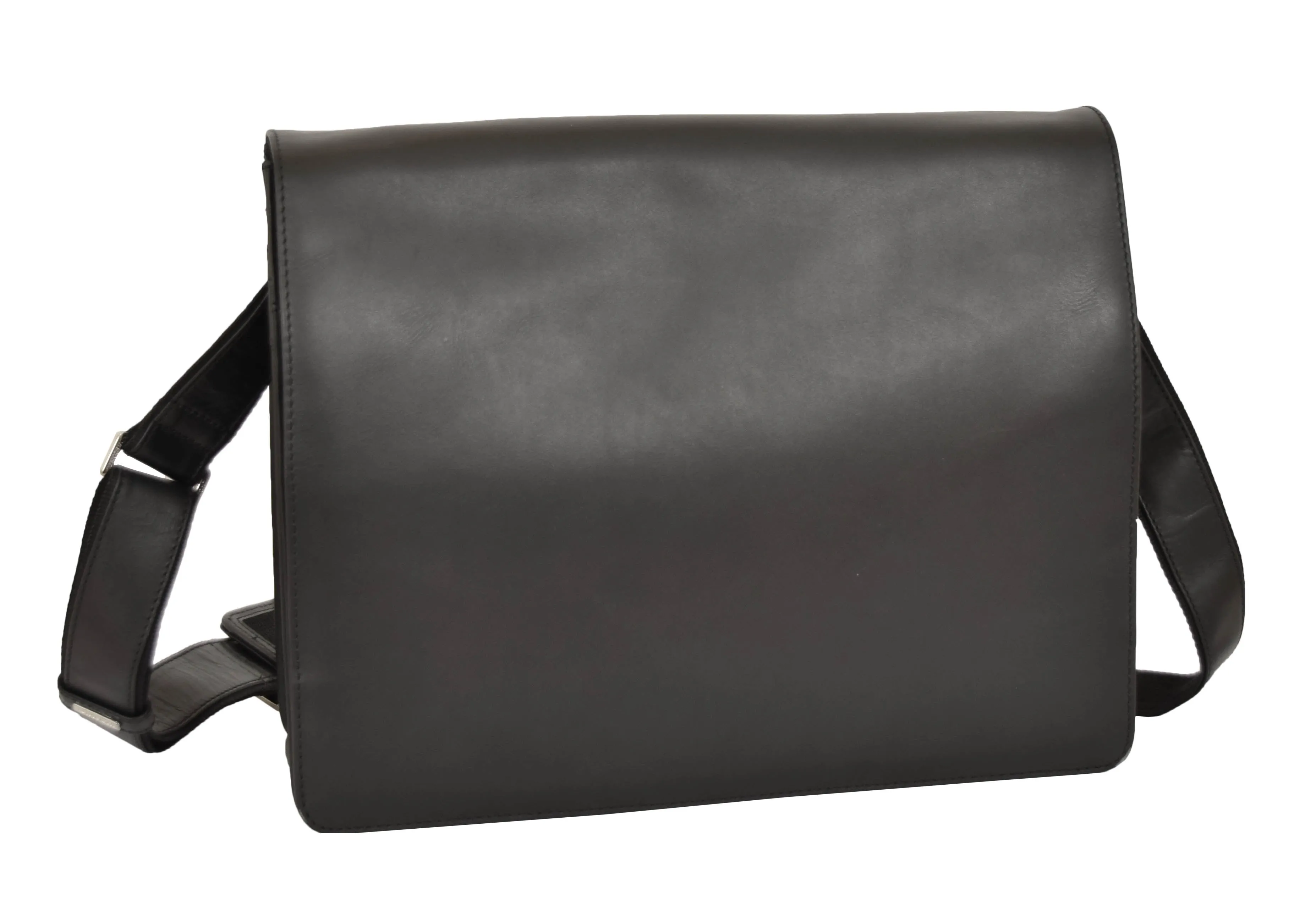 DR375 Men's Leather Cross Body Flap over Bag Black