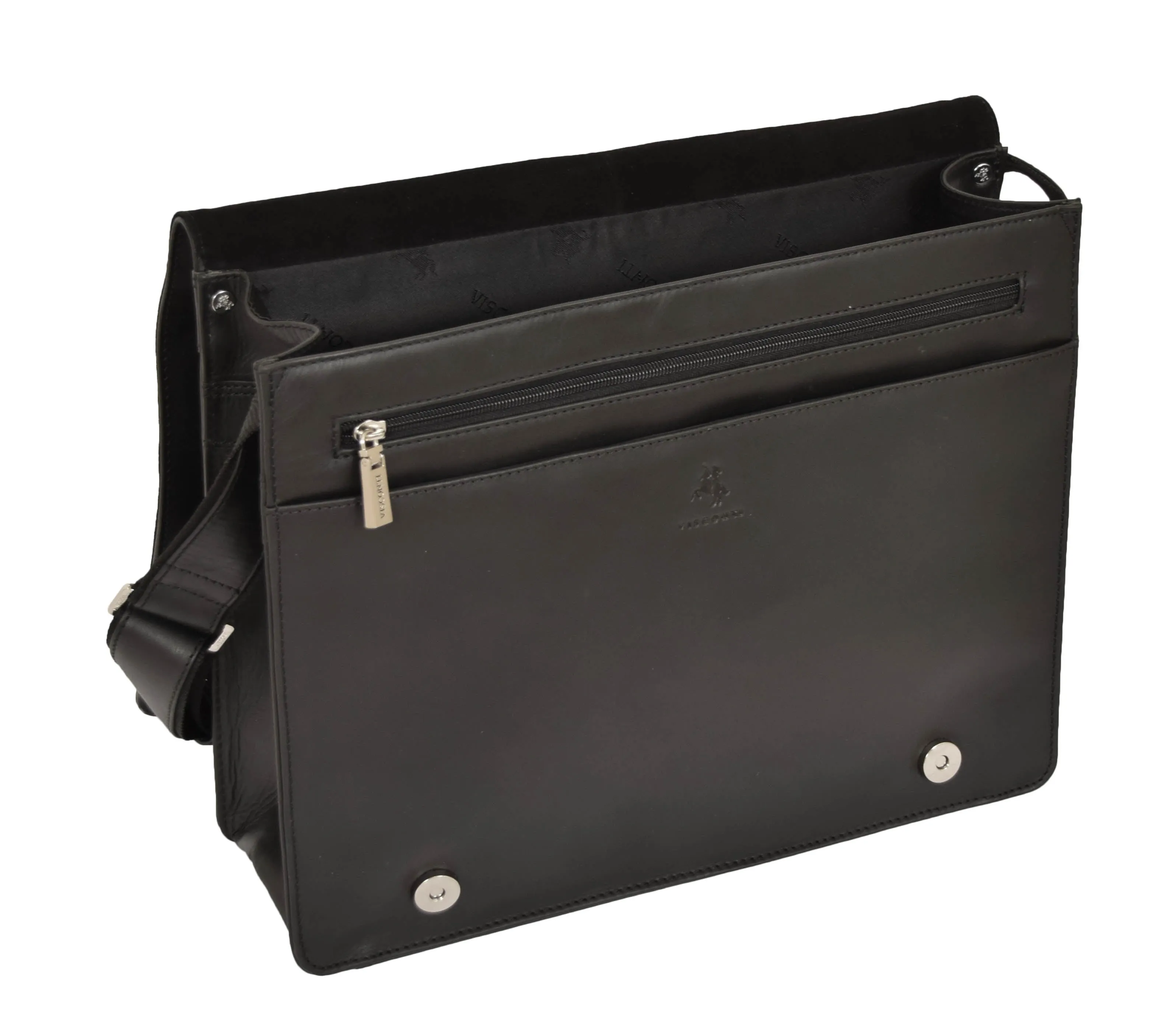 DR375 Men's Leather Cross Body Flap over Bag Black