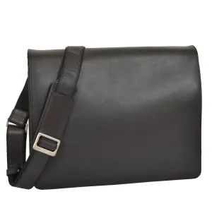 DR375 Men's Leather Cross Body Flap over Bag Black