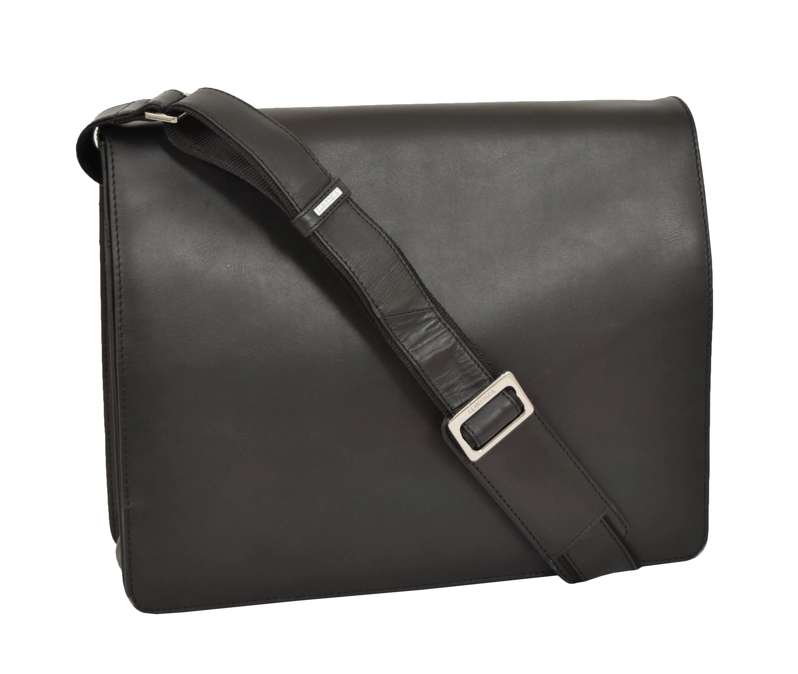 DR375 Men's Leather Cross Body Flap over Bag Black